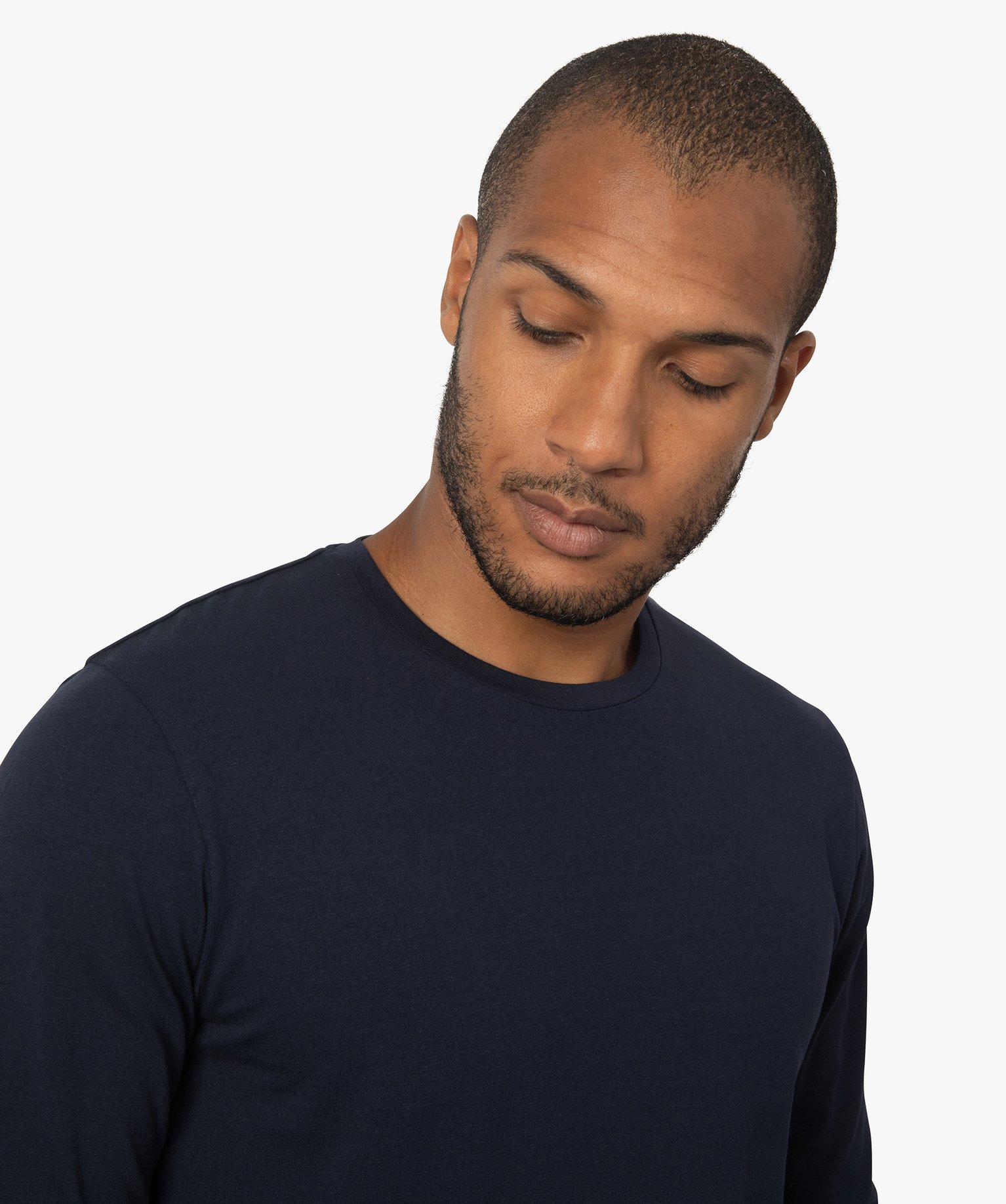 Tee-shirt homme à manches longues et col rond coupe slim bleu | GEMO