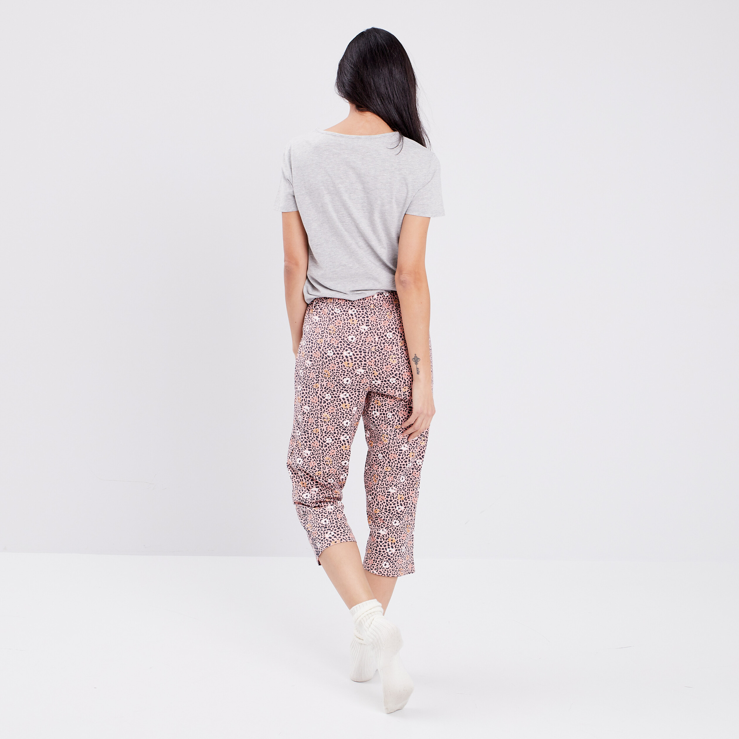 Ensemble pyjama mi long manches courtes gris clair femme | La Halle