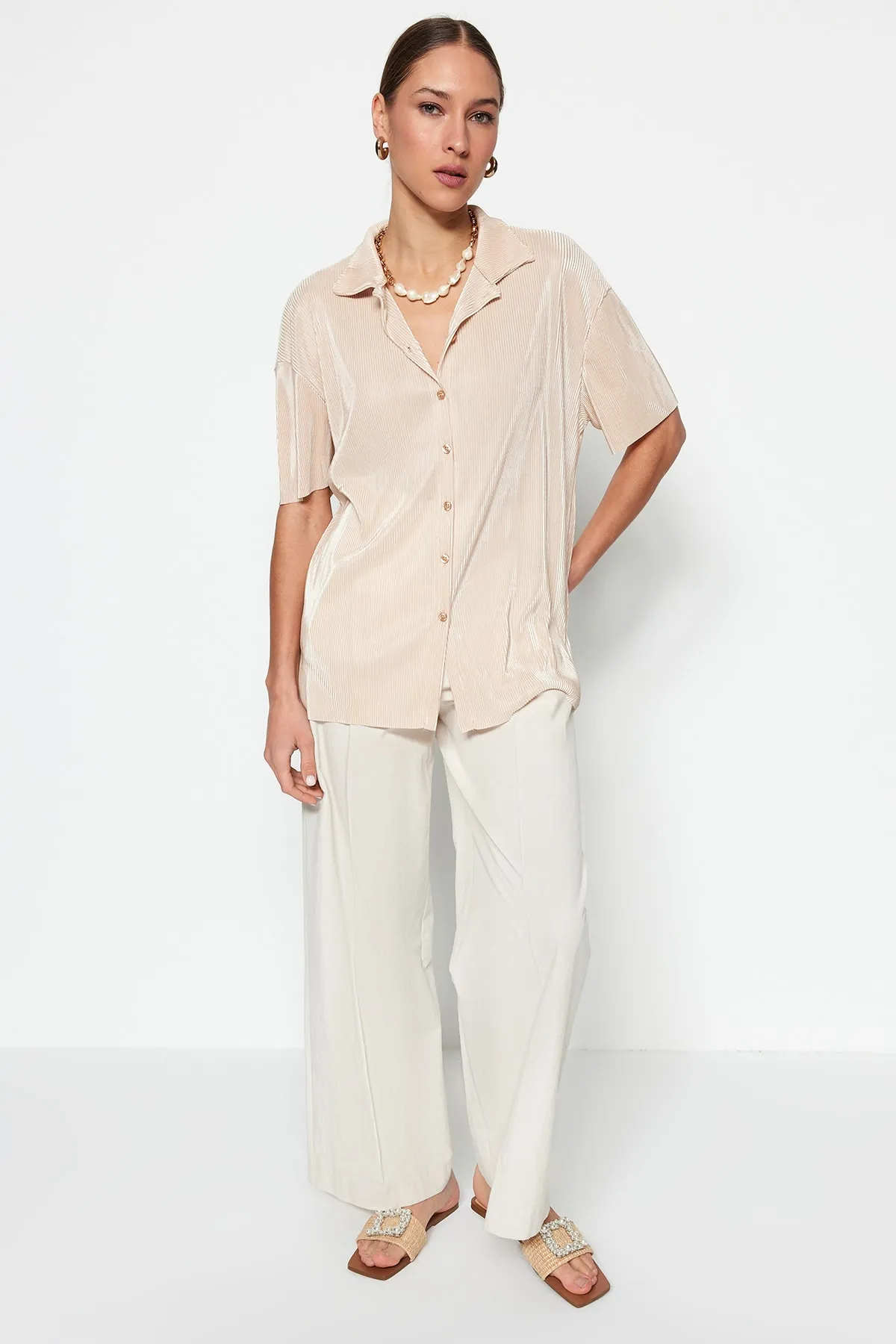 Trendyol Collection  Hemd - Beige - Relaxed Fit