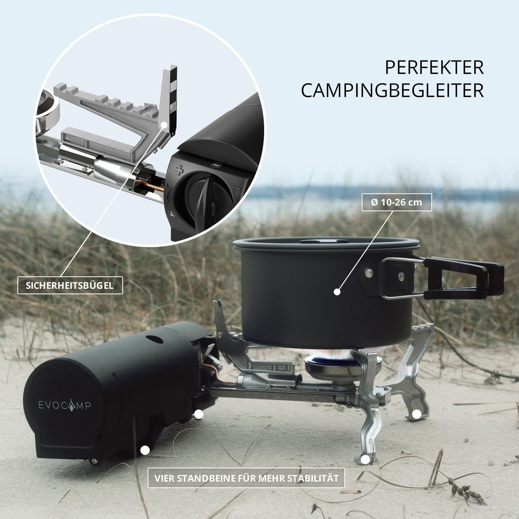 EVOCAMP Gaskocher faltbar, kompatibel mit 227g Gaskartuschen, inkl. Tragetasche