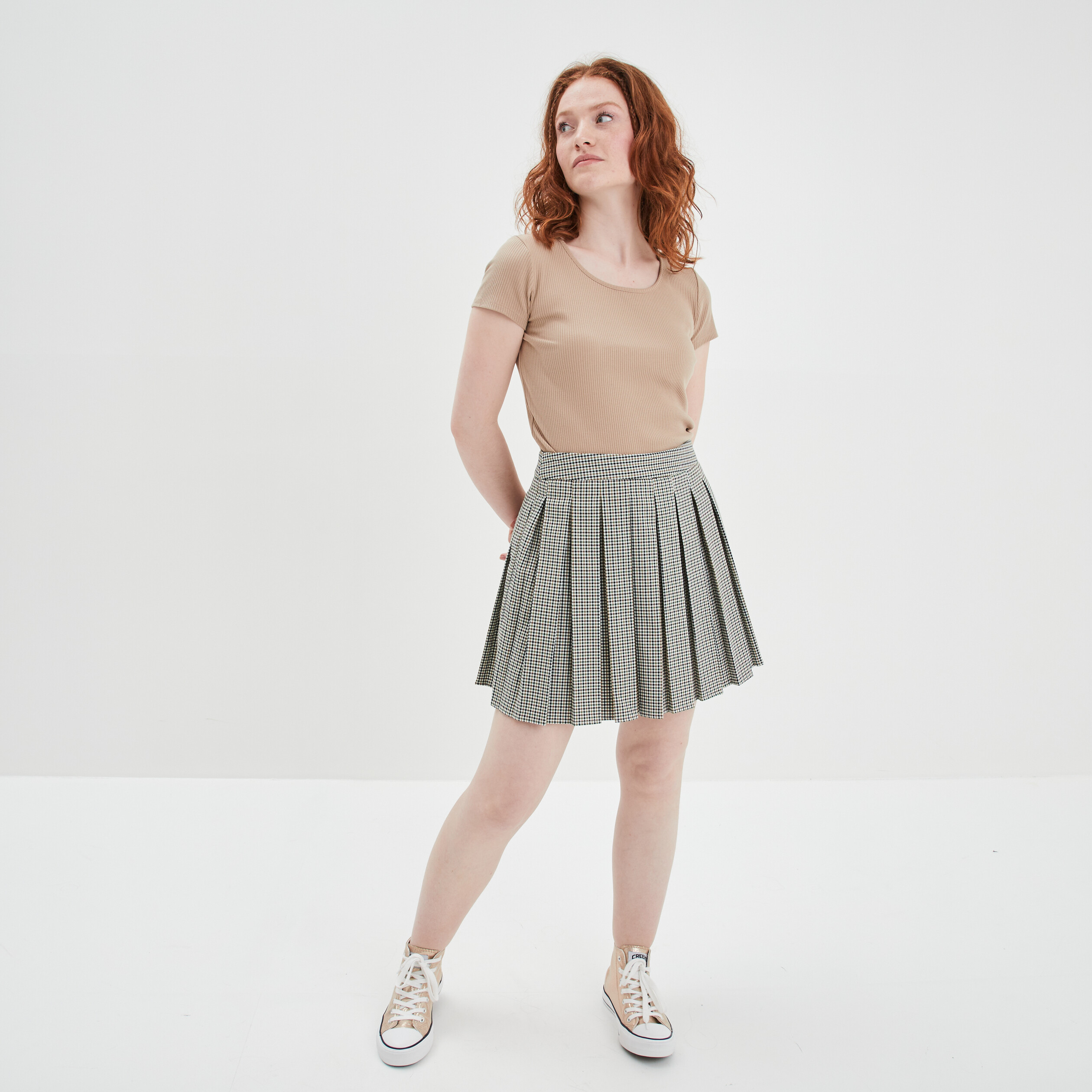 Jupe courte plissée beige femme | La Halle