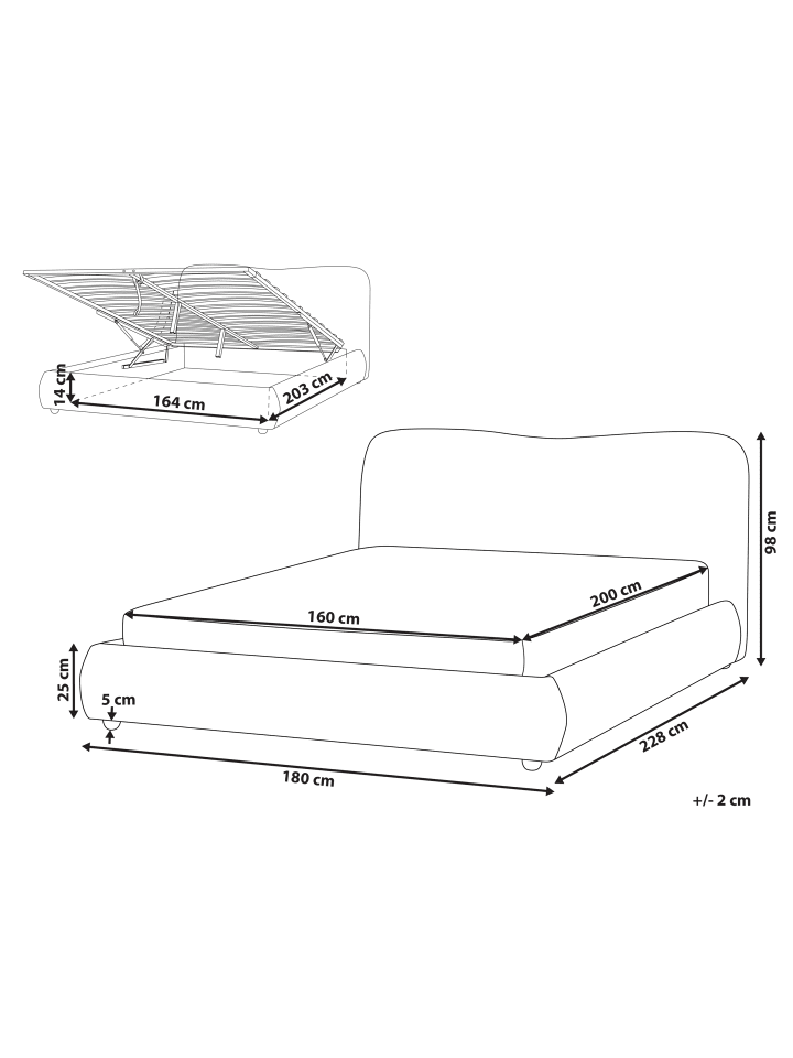 Beliani Doppelbett BLAGNAC in Grau - (W) 180 x (H) 98 x (L) 228 cm günstig kaufen onesize