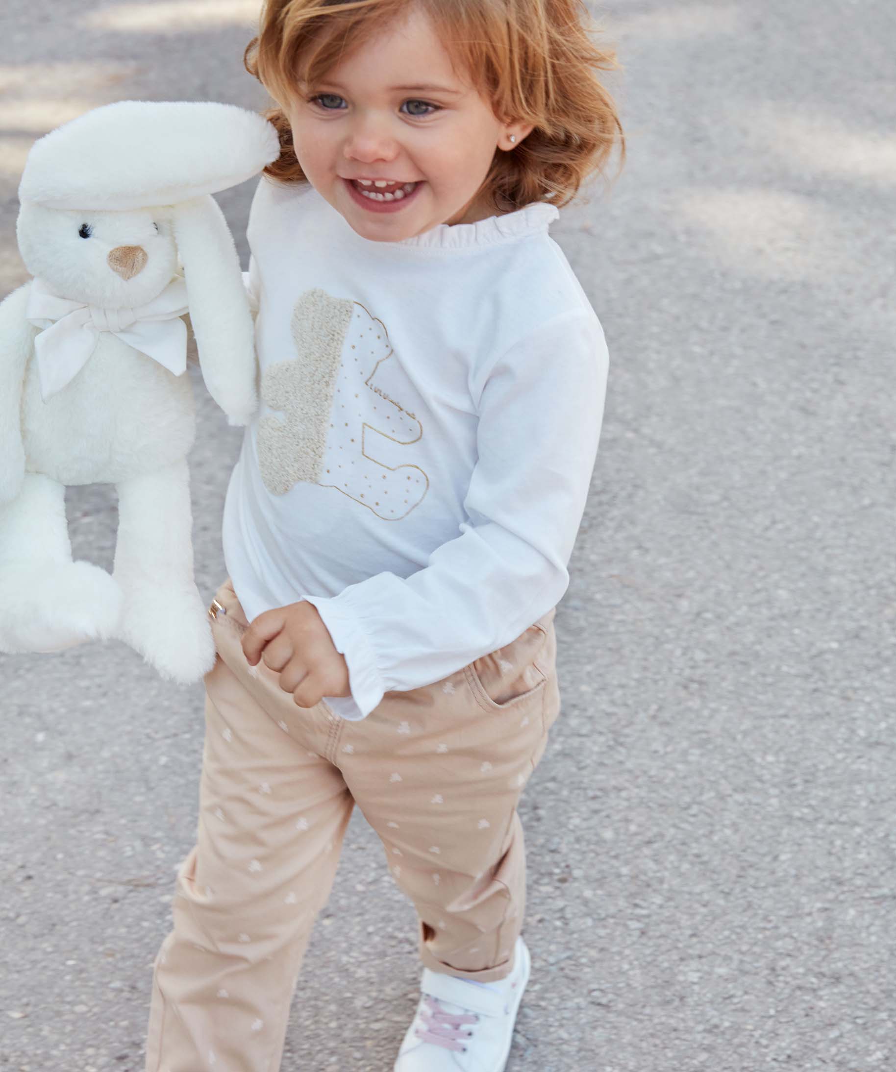 Pantalon bébé fille coupe carotte avec motif et ceinture t... ecru | GEMO