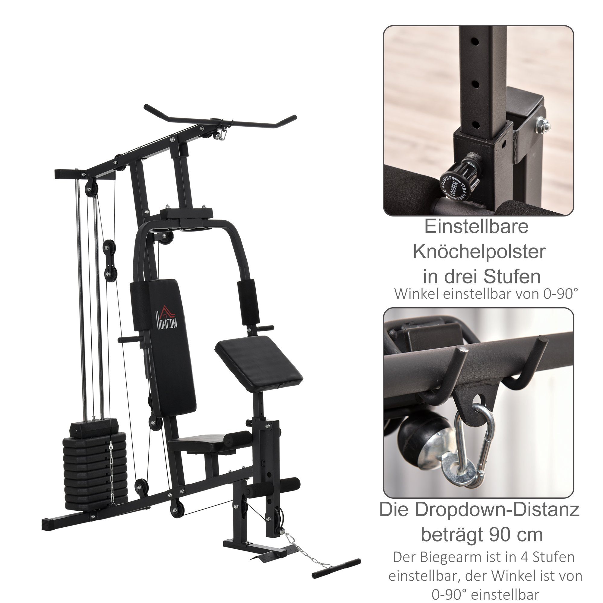 HOMCOM Kraftstation Heim-GYM-Station, 10 Gewichtsblöcke (Set, 1-tlg., inkl. Gegengewicht), Oberkörper und Unterkörper Training möglich