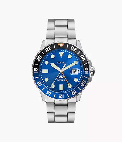 Fossil Uhr Fossil Blue GMT Edelstahl