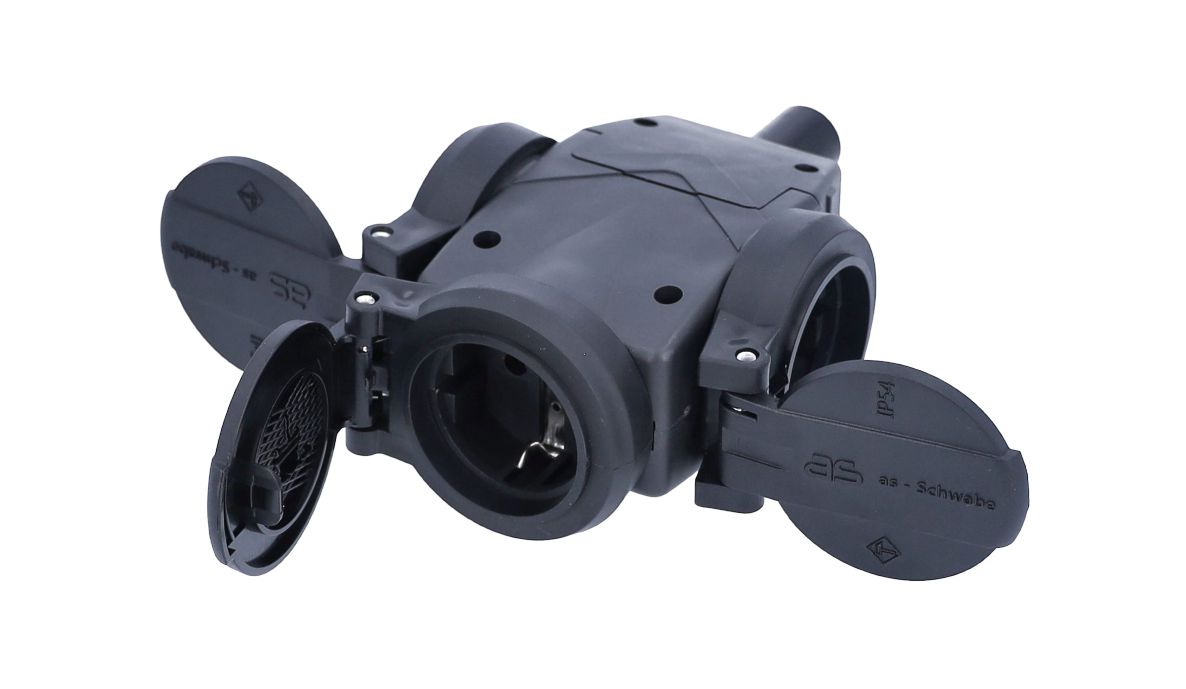 Schwabe 60455 Verteilerkasten aus Vollgummi 230V/16A IP44 Dreifach ohne Verlängerungskabel