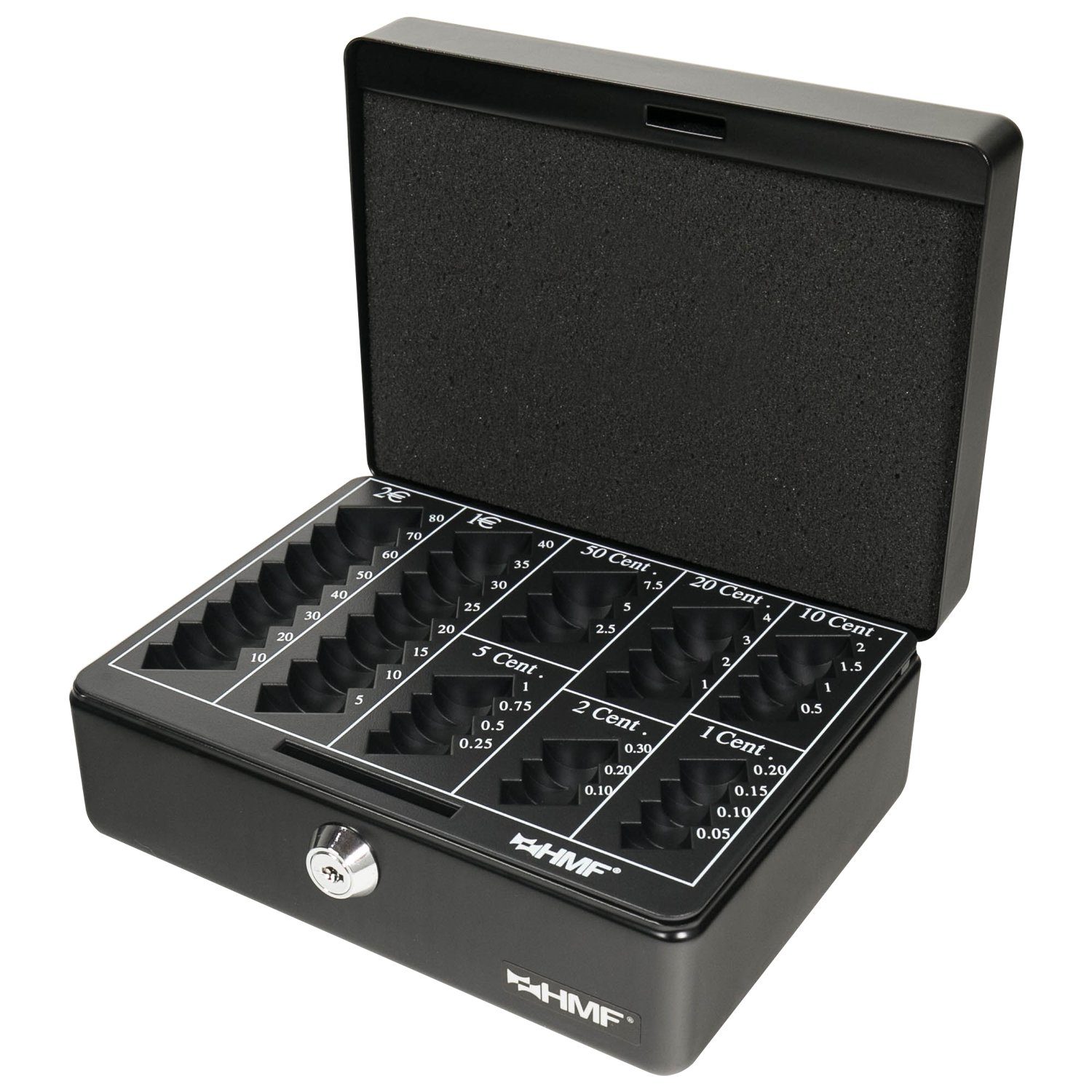 HMF Geldkassette Abschließbare Bargeldkasse mit Münzzählbrett, robuste Geldbox mit Schlüssel, 20x16x9 cm