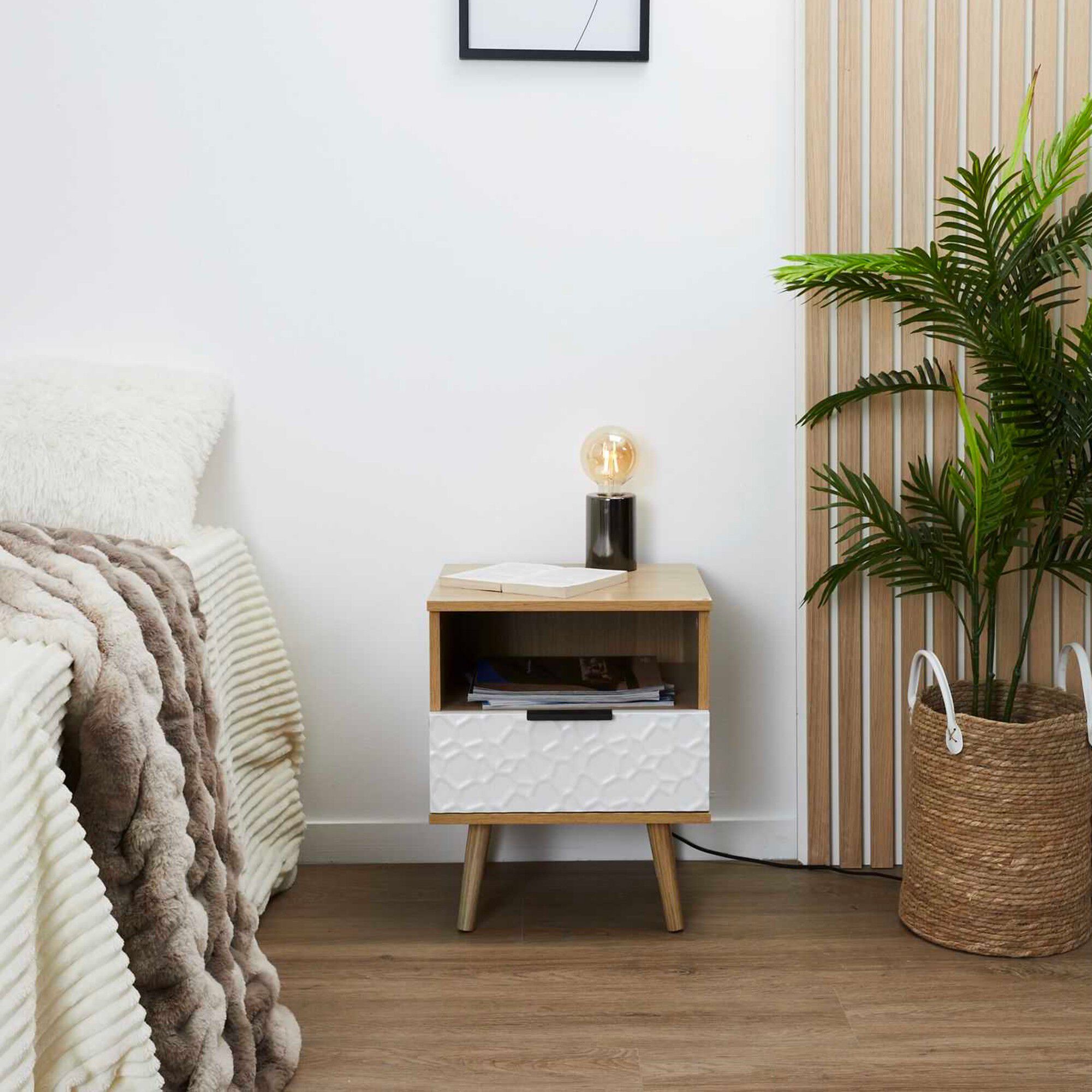 Table de chevet bois et blanc