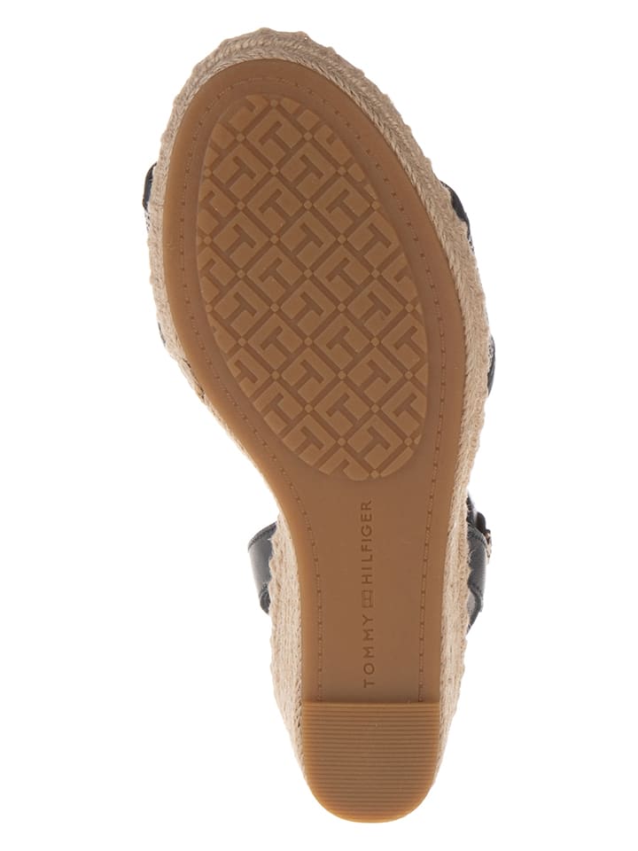 Tommy Hilfiger Shoes Leder-Keilsandaletten in Dunkelblau günstig kaufen 39