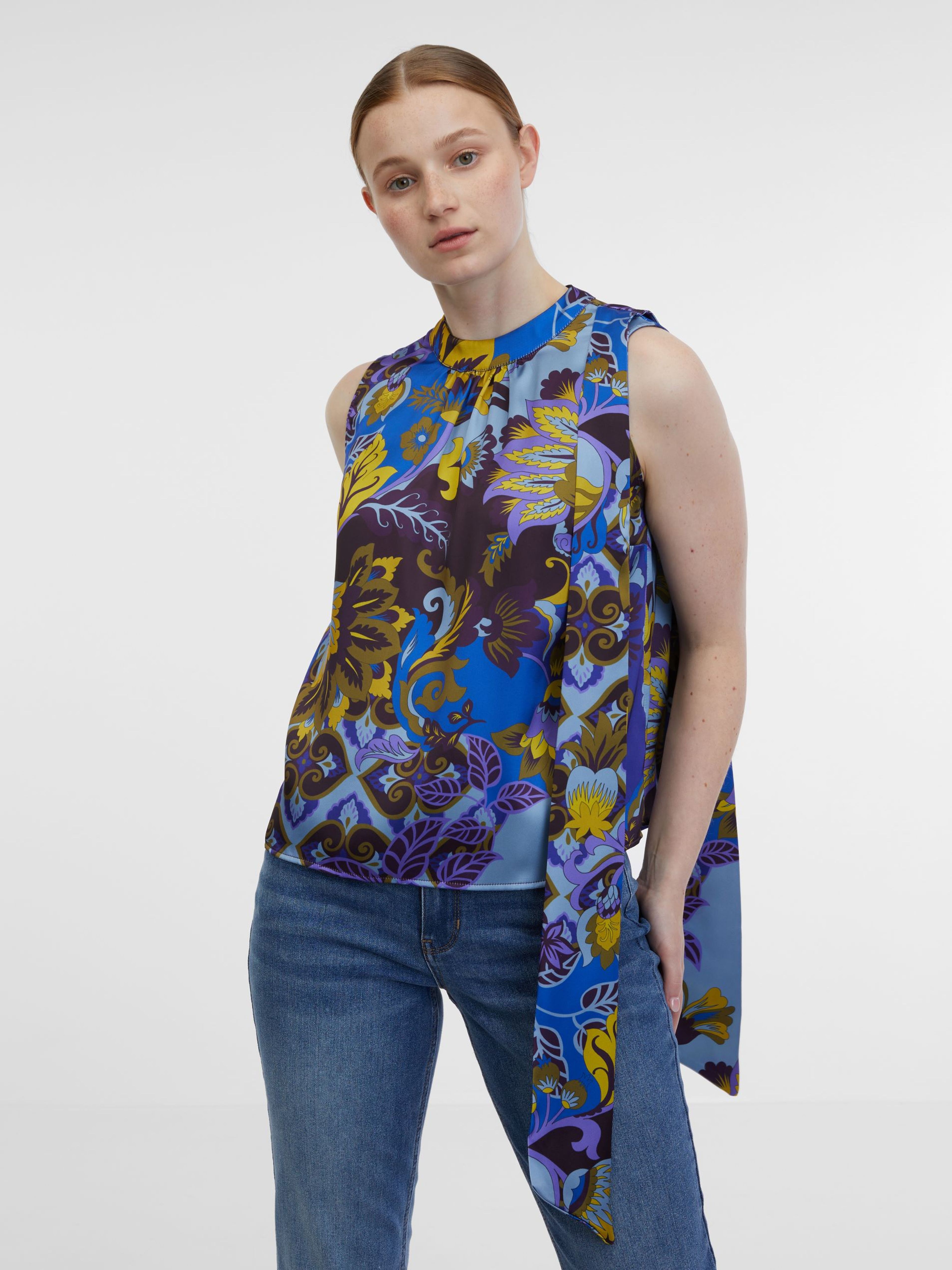 Blaue gemusterte Damen-Satinbluse ORSAY