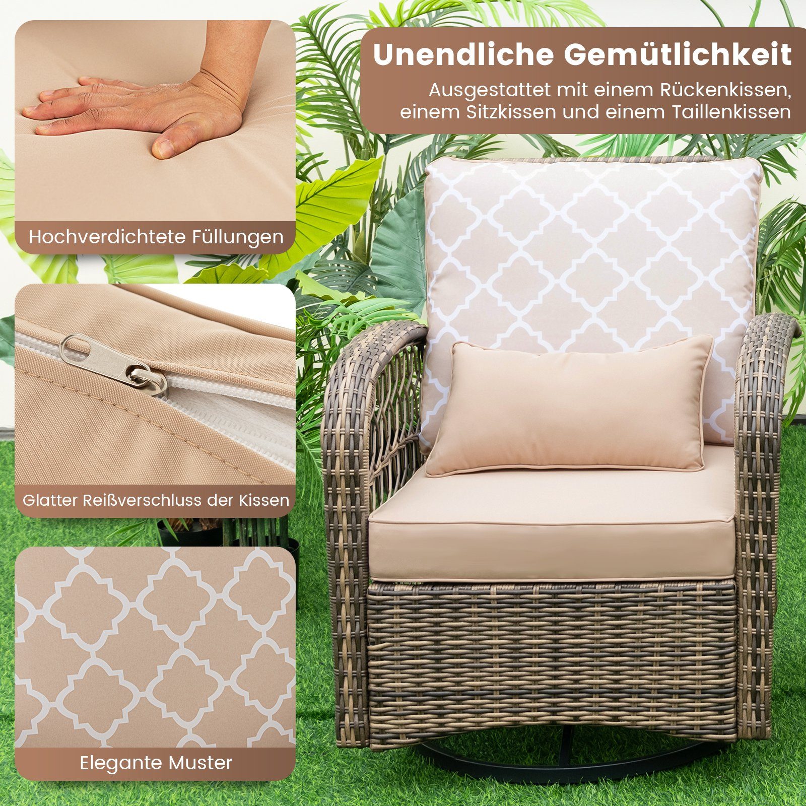 COSTWAY Balkonset, (3-tlg), 3 teilig mit Tisch & 2 Schaukelstühle
