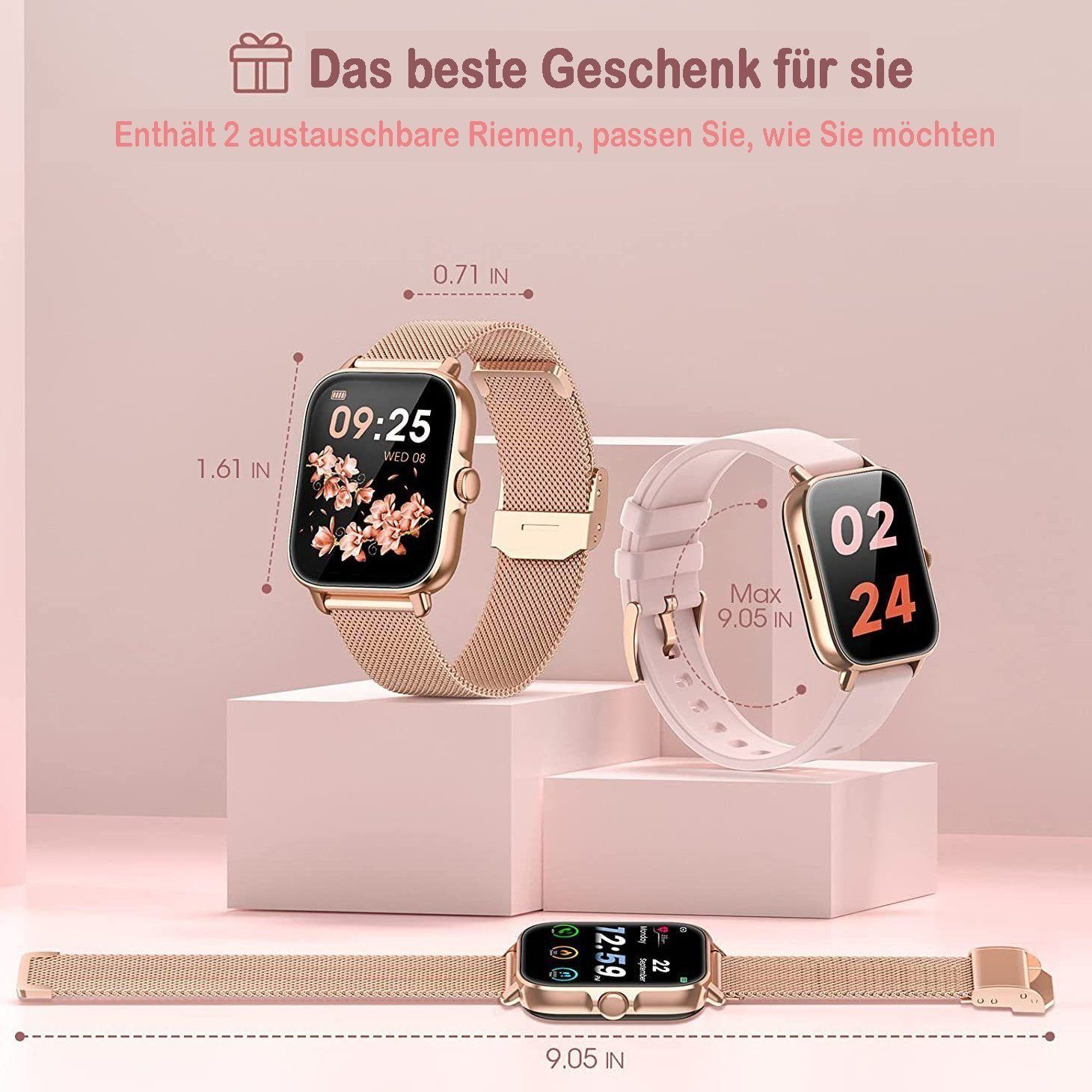 Mutoy Smartwatch, Damen Herren Smartwatch, Fitness Tracker Uhr Smartwatch (Fitnessuhr mit Telefonfunktion,Smartwatch Fitness Tracker Uhr IP67 Wasserdicht,1.7