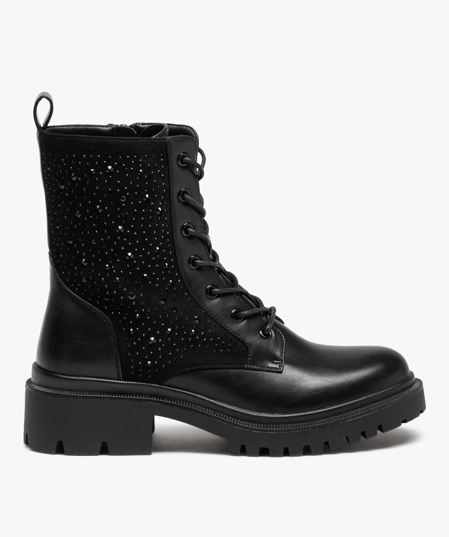 Bottines femme unies à strass et semelle crantée noir | GEMO