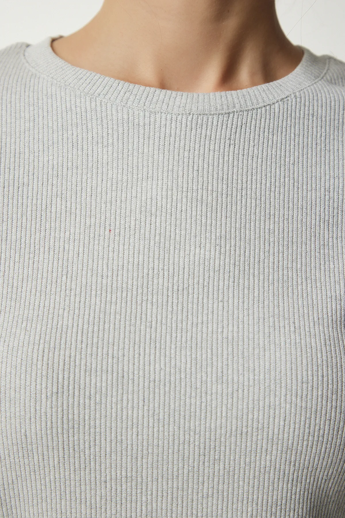 Happiness İstanbul  Hellgraues, lässiges Cord-Blusen- und Hosen-Set für Damen HZ00001