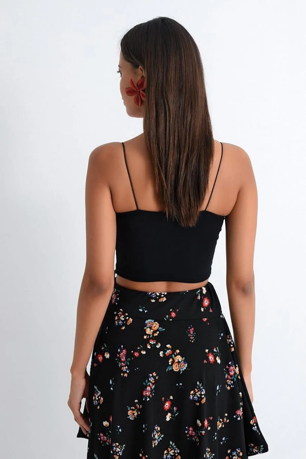 Cool & Sexy  Schwarzes Damen-Bustier aus gekämmter Baumwolle mit Seilriemen EF10