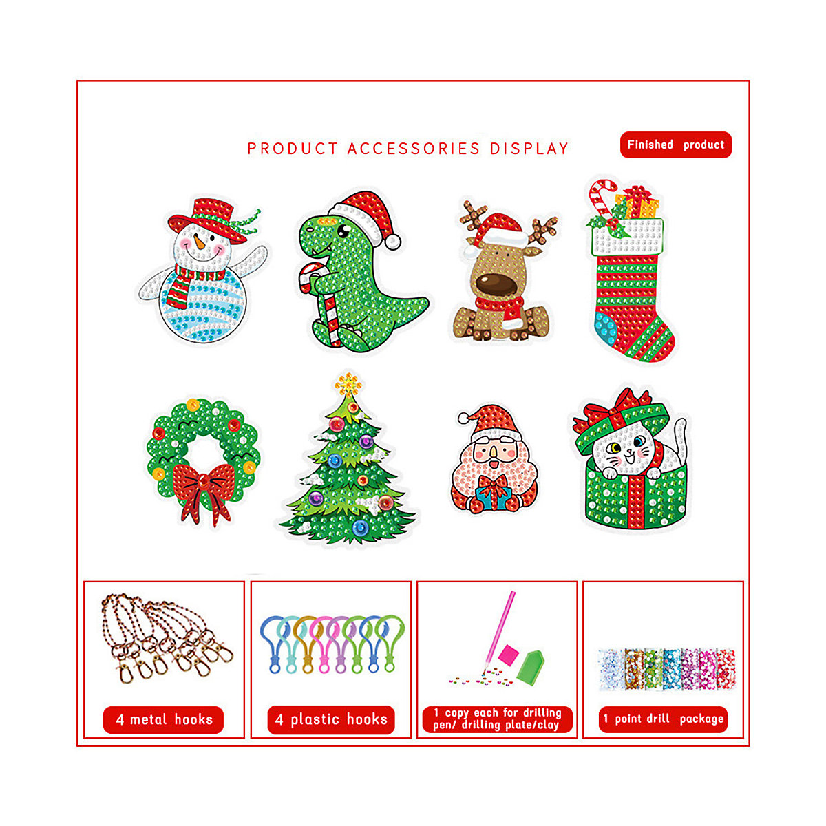 Diamand Painting Schlüsselanhänger Weihnachten,8 Stücke Mosaiksets für Mädchen