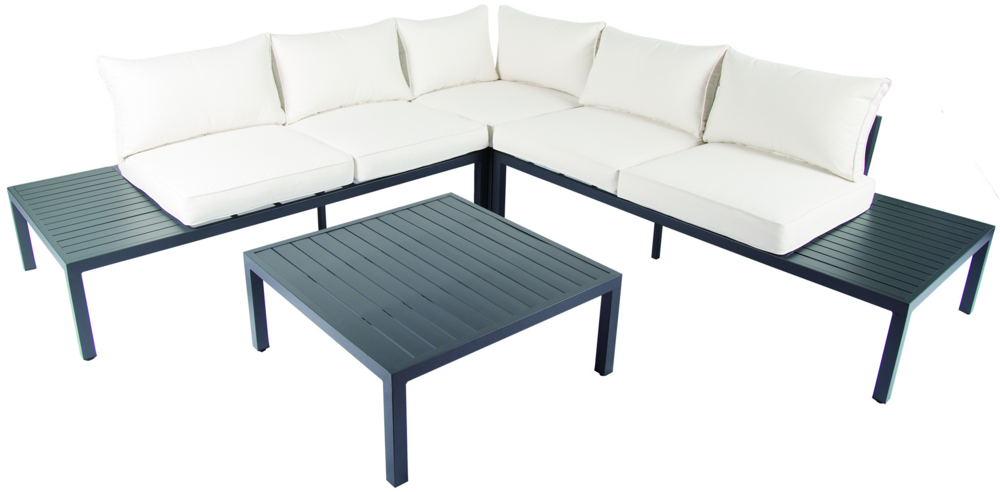 Never Indoor Aluminium Eckloungeset 14 tlg. mit Tischablage & Polsterkissen schwarz / creme