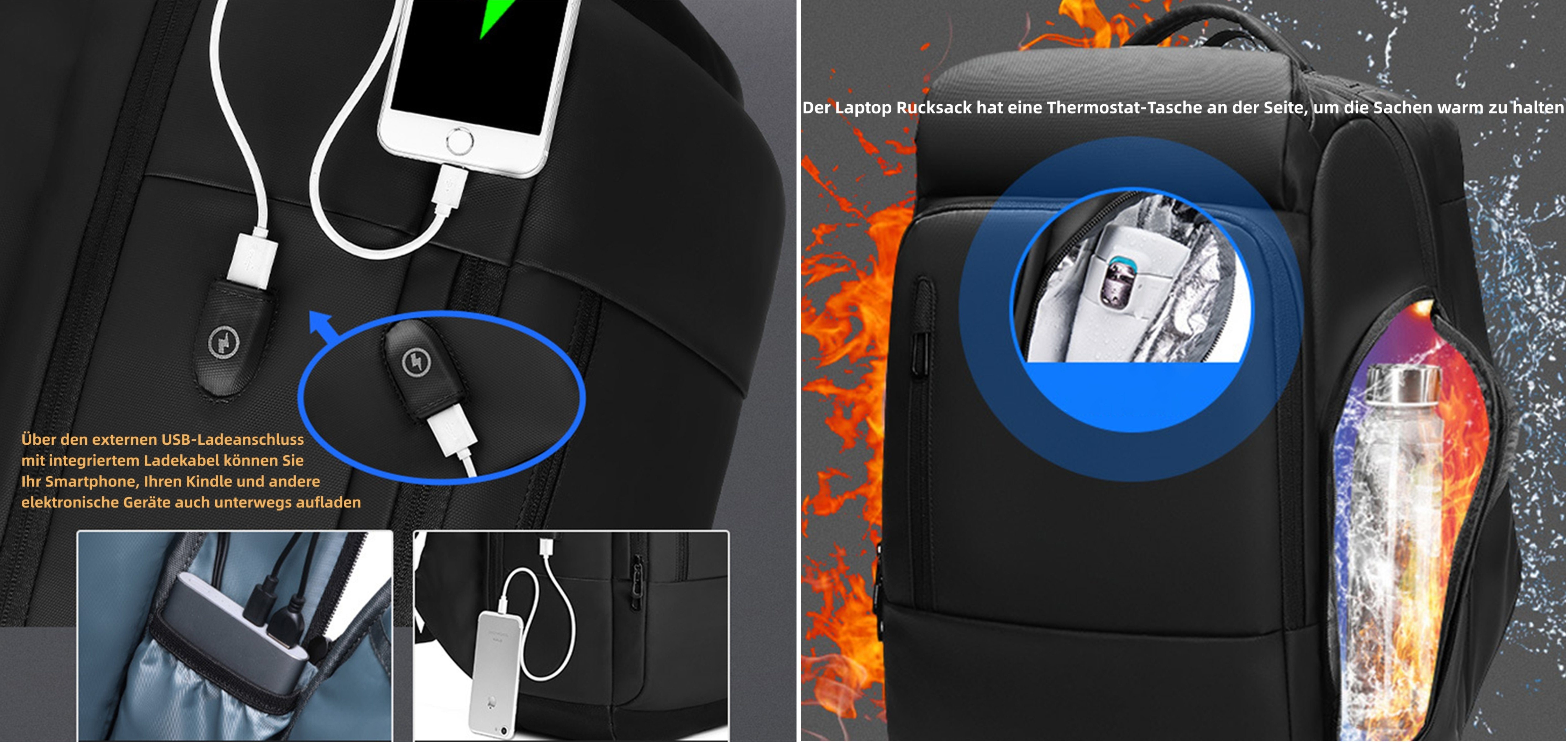 REDOM Reiserucksack Laptoprucksack Laptop Rucksack Rucksäcke Freizeitrucksack Laptoptasche (Leder Reisen Notebook Laptop Tasche Schule Uni Rucksack Handgepäck, mit USB-Lade-Anschluss, Anti-Diebstahl, Schulrucksack, Sportrucksack), für Herren Damen Ju