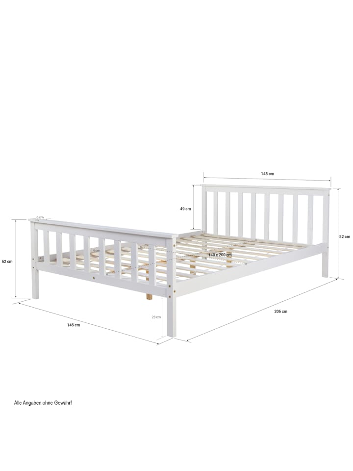 Homestyle4u Holzbett 140x200 in Weiß günstig kaufen 140 x 200 cm