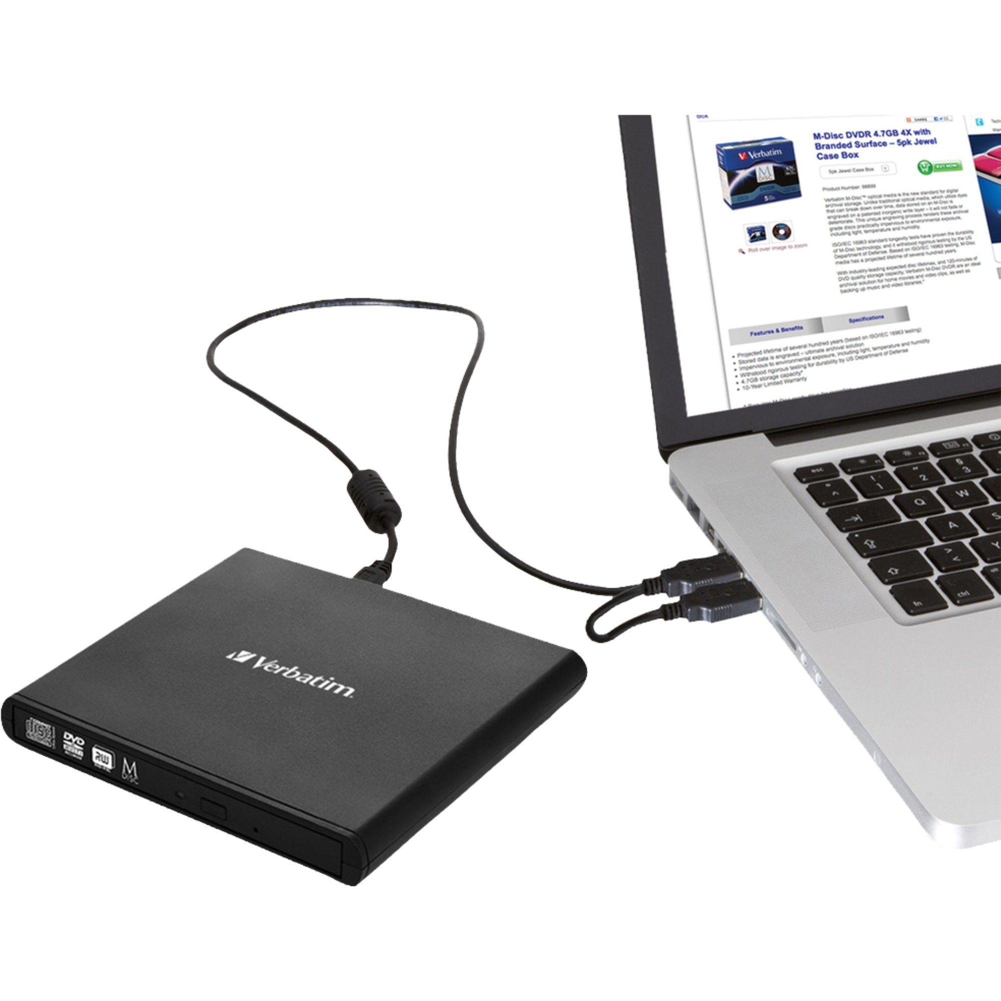 Verbatim Verbatim External Slimline CD/DVD Writer, externer DVD-Brenner