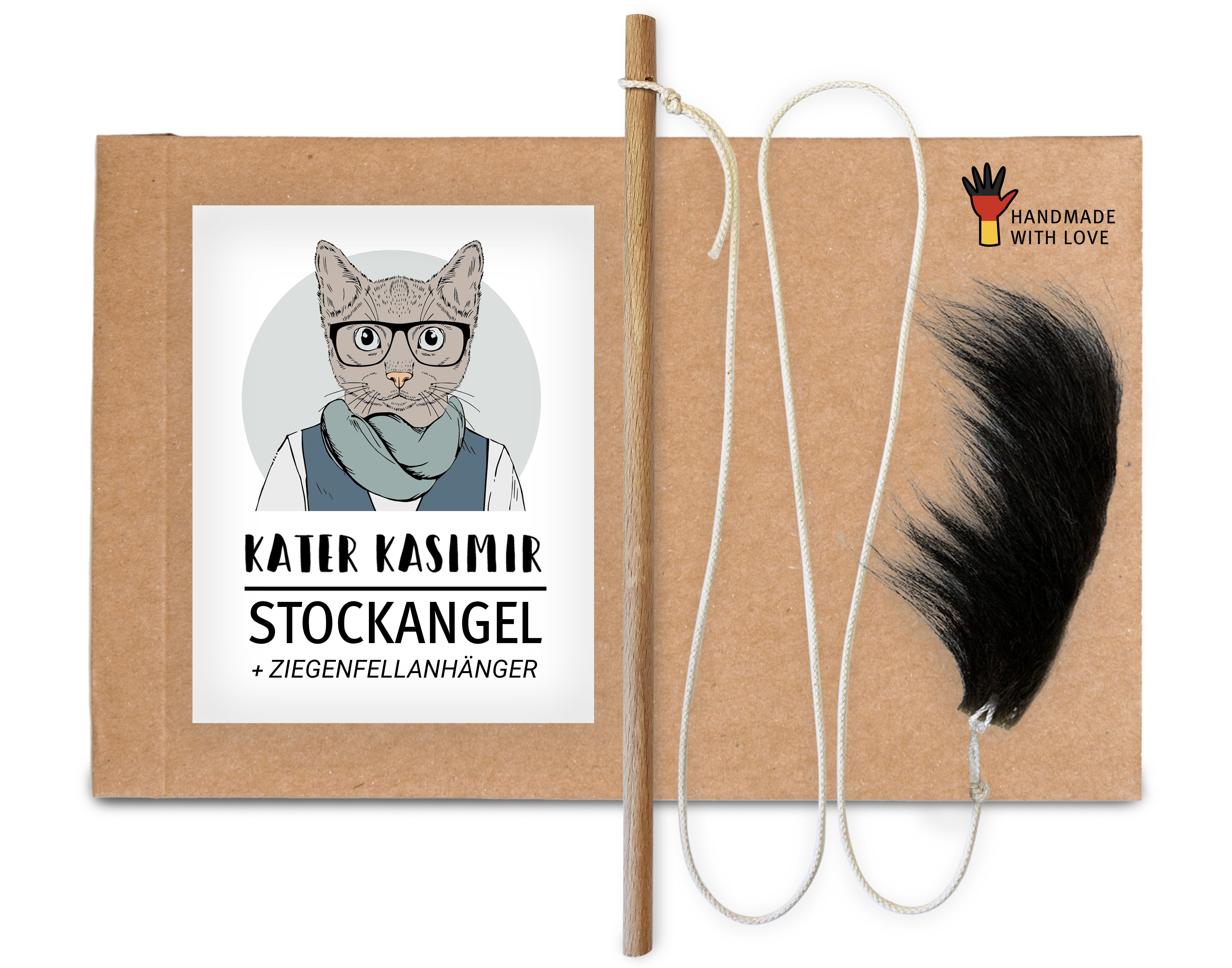 Kater Kasimir Katzenangeln Kater Kasimir Premium Katzenangel aus Buchenholz mit Anhänger aus echtem Ziegenfell