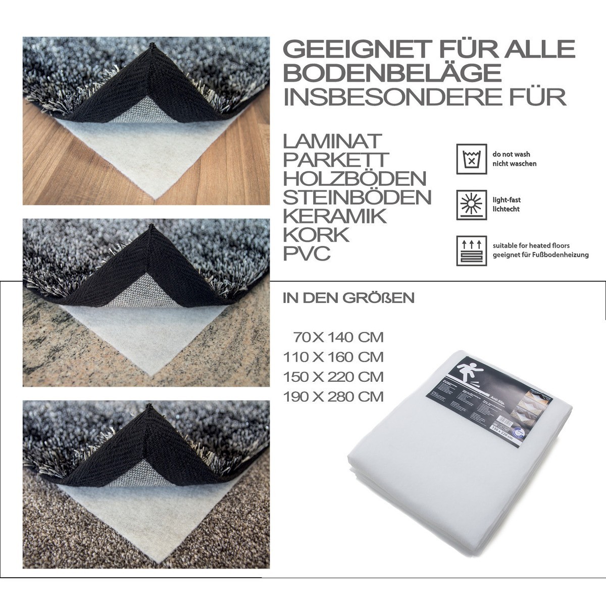 Kayoom Anti-Slip - 100 Weiß 190cm x 280cm