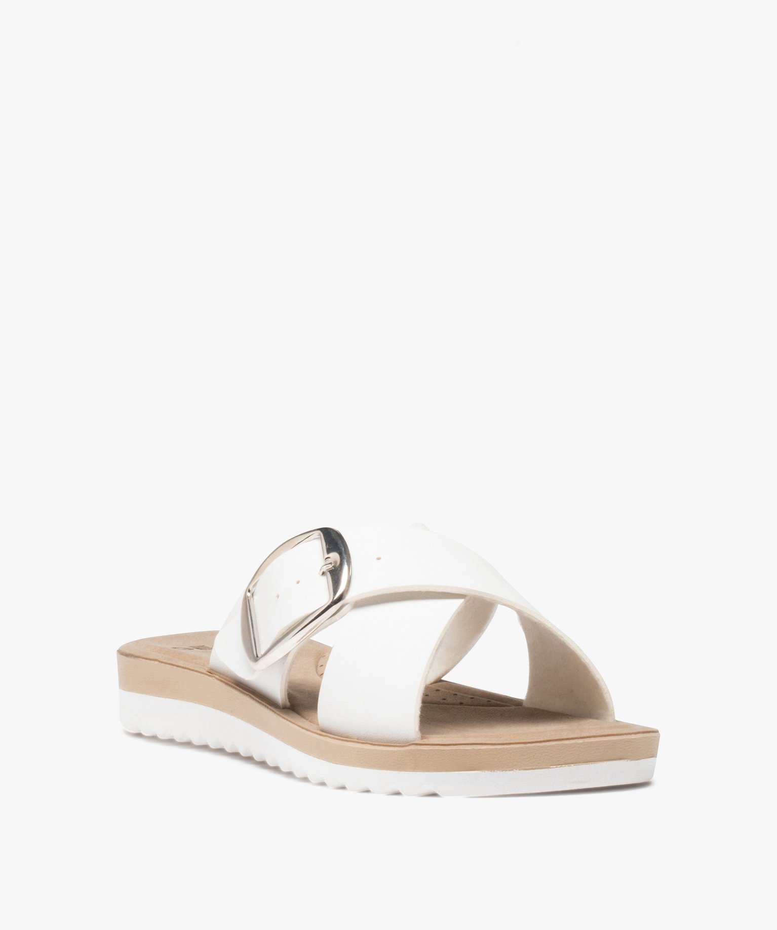 Mules femme plates à brides épaisses et à boucle blanc | GEMO