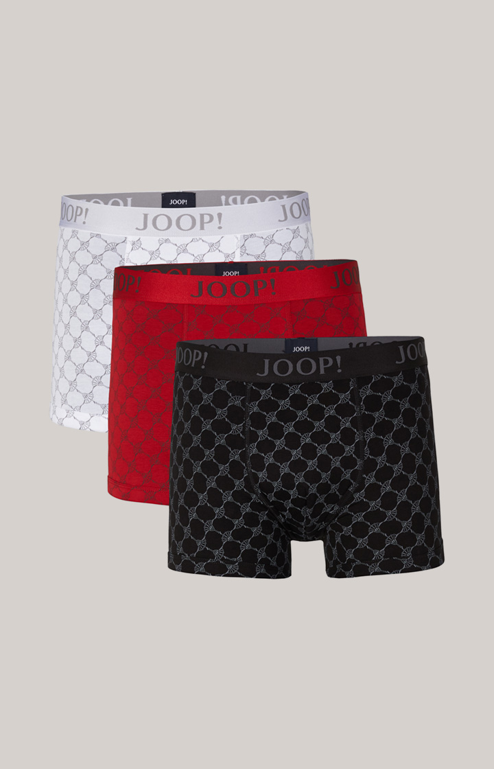 3er-Pack Fine Cotton Stretch Boxer in Schwarz/Rot/Weiß gemustert