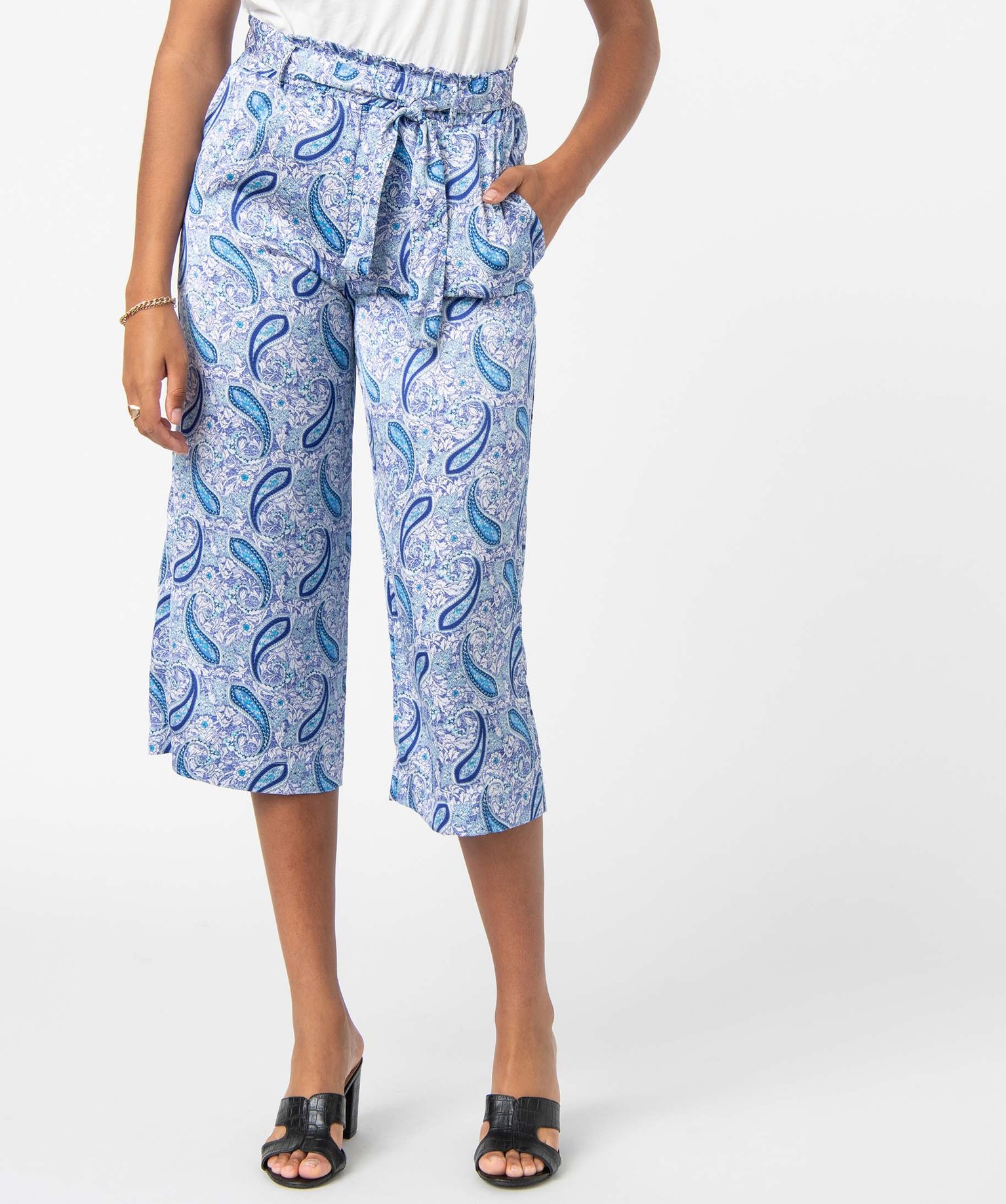 Pantacourt femme en matière satinée à motifs cachemire imprime | GEMO