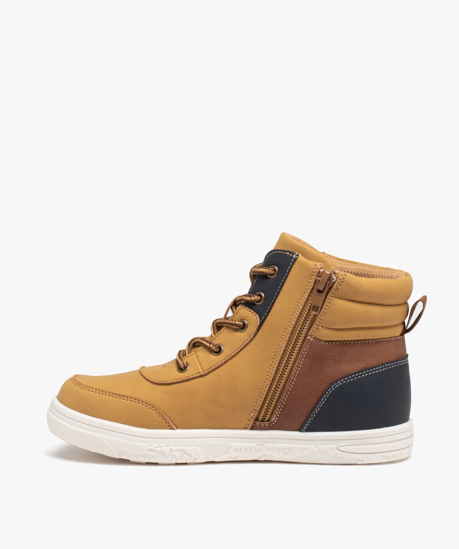 Baskets mid-cut à lacets et scratch Garçon camel | GEMO