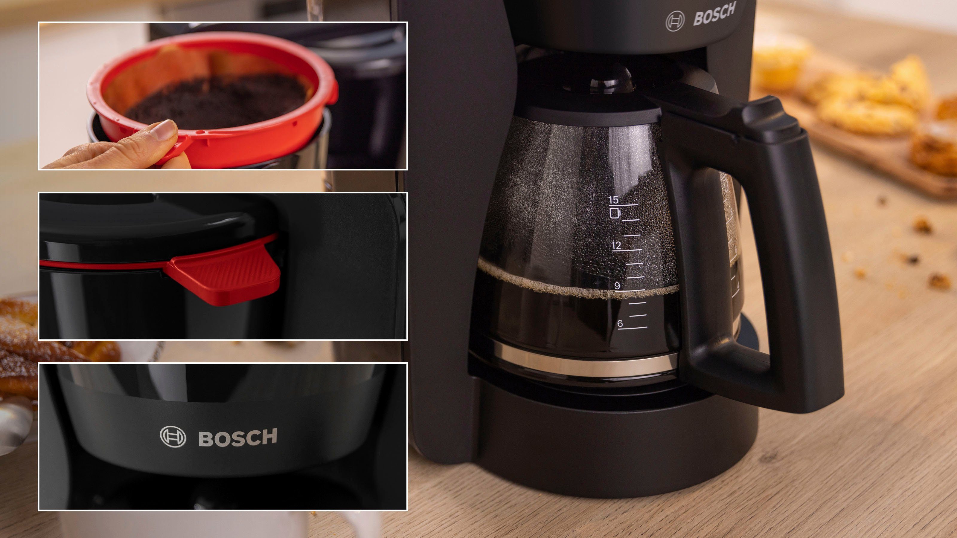 BOSCH Filterkaffeemaschine MyMoment TKA3M133, 1,25l Kaffeekanne, Papierfilter 1x4, 60min Warmhaltefunktion, Aroma intense, Entkalkungsprogramm, 1200 W