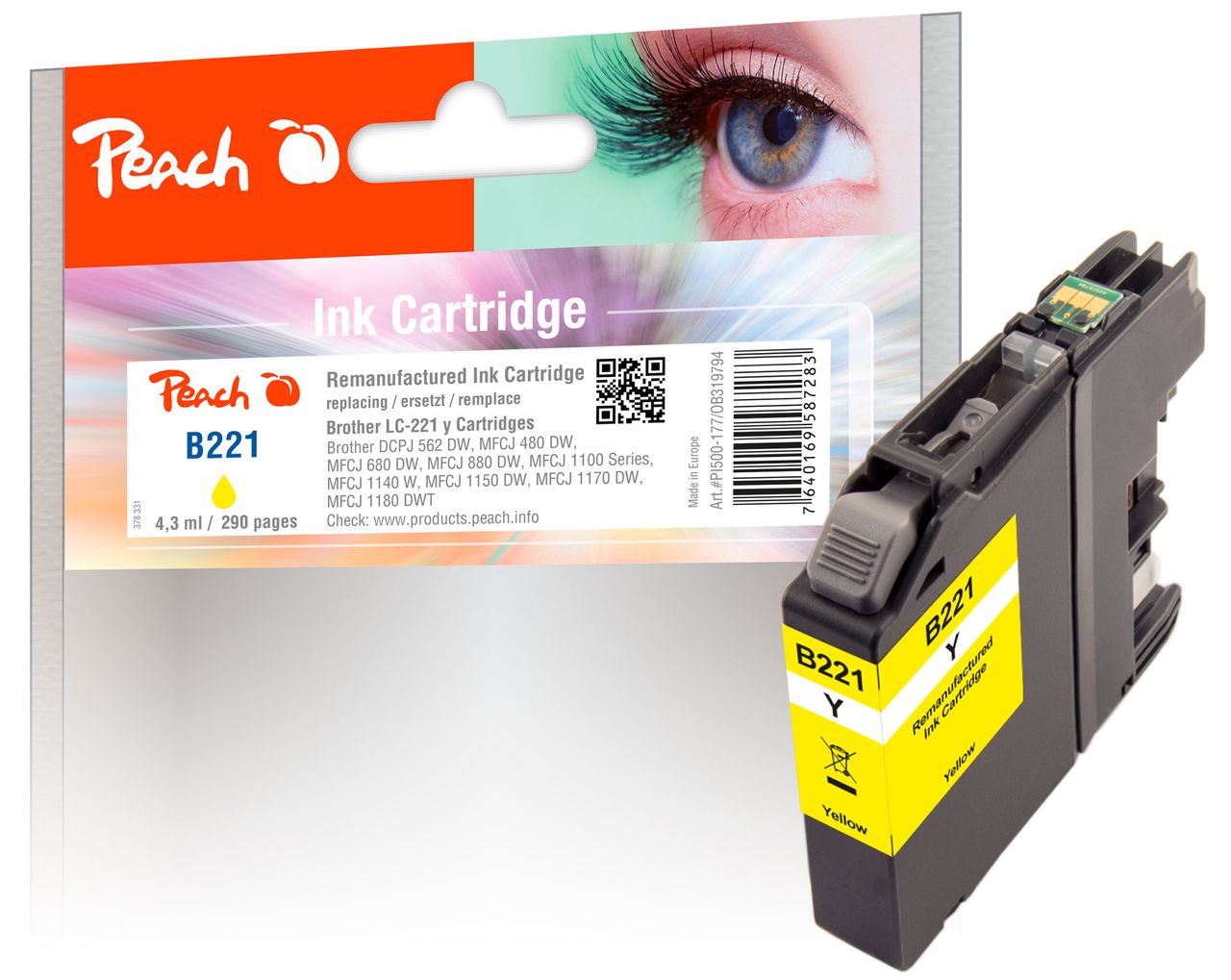 Peach Tintenpatrone gelb ersetzt Brother LC-221Y