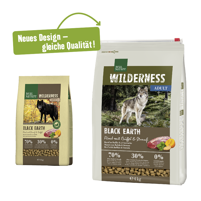 REAL NATURE Hundetrockenfutter REAL NATURE WILDERNESS Black Earth Rind & Büffel 4 kg