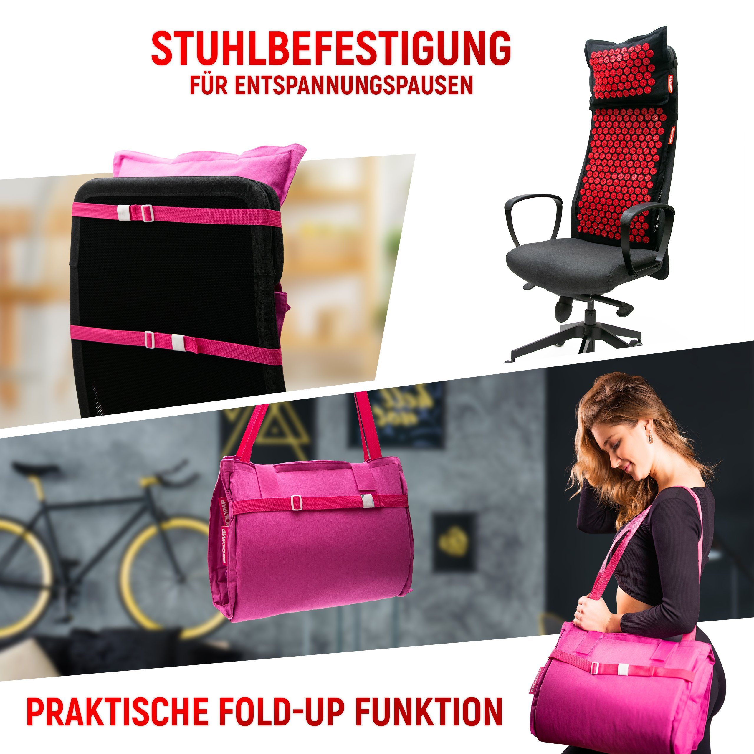 NEOLYMP Akupressurmatte 100% Leinen, Kokosfaserfüllung, Buchweizen - 6.930 Druckpunkte (Set, Akupressurmatte, Akupressurkissen, Baumwolldecke), Klettverschluss, wandelbar zur Tragetasche, Ganzkörpermassage