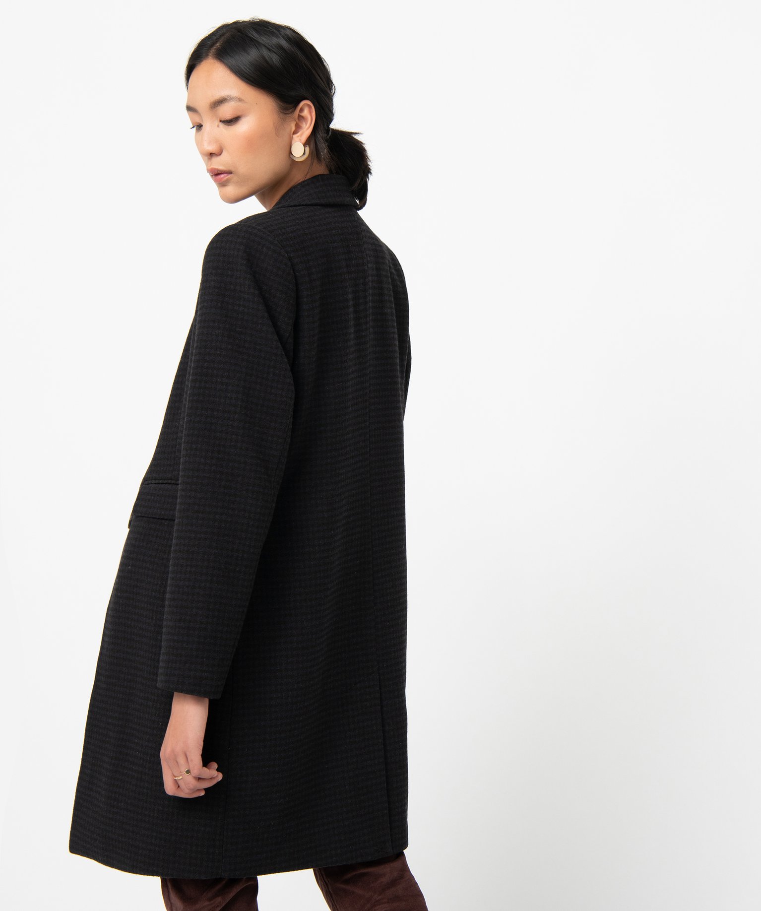 Manteau femme à motif pied de poule noir | GEMO
