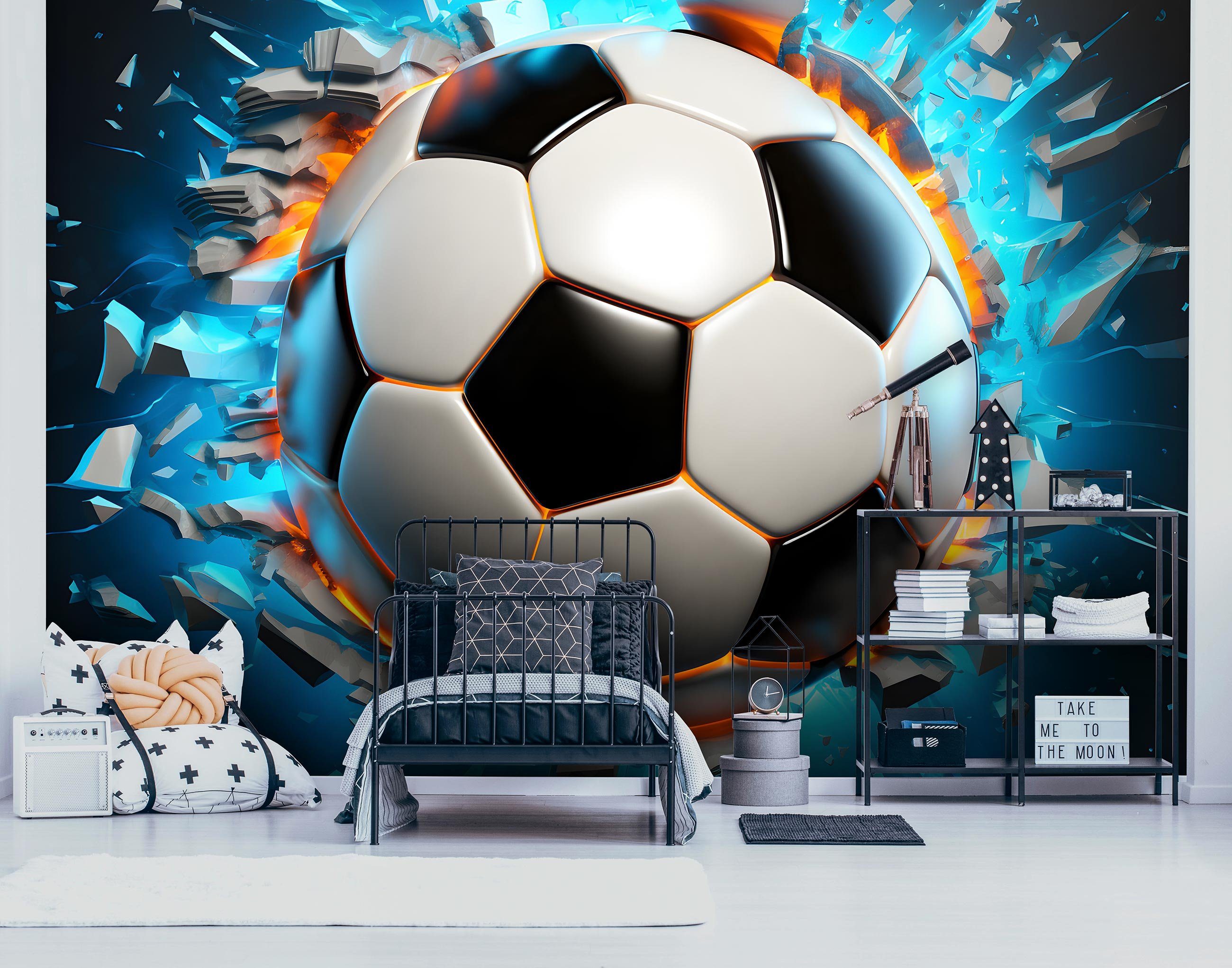 Wallarena Fototapete Kinderzimmer Jungen Fußball 3D Effekt Vlies Tapete Vliestapete, Glatt Vlies Struktur Vinyl, Kinder, Jugend, Tapete inklusive Kleister Vliestapete Motivtapete