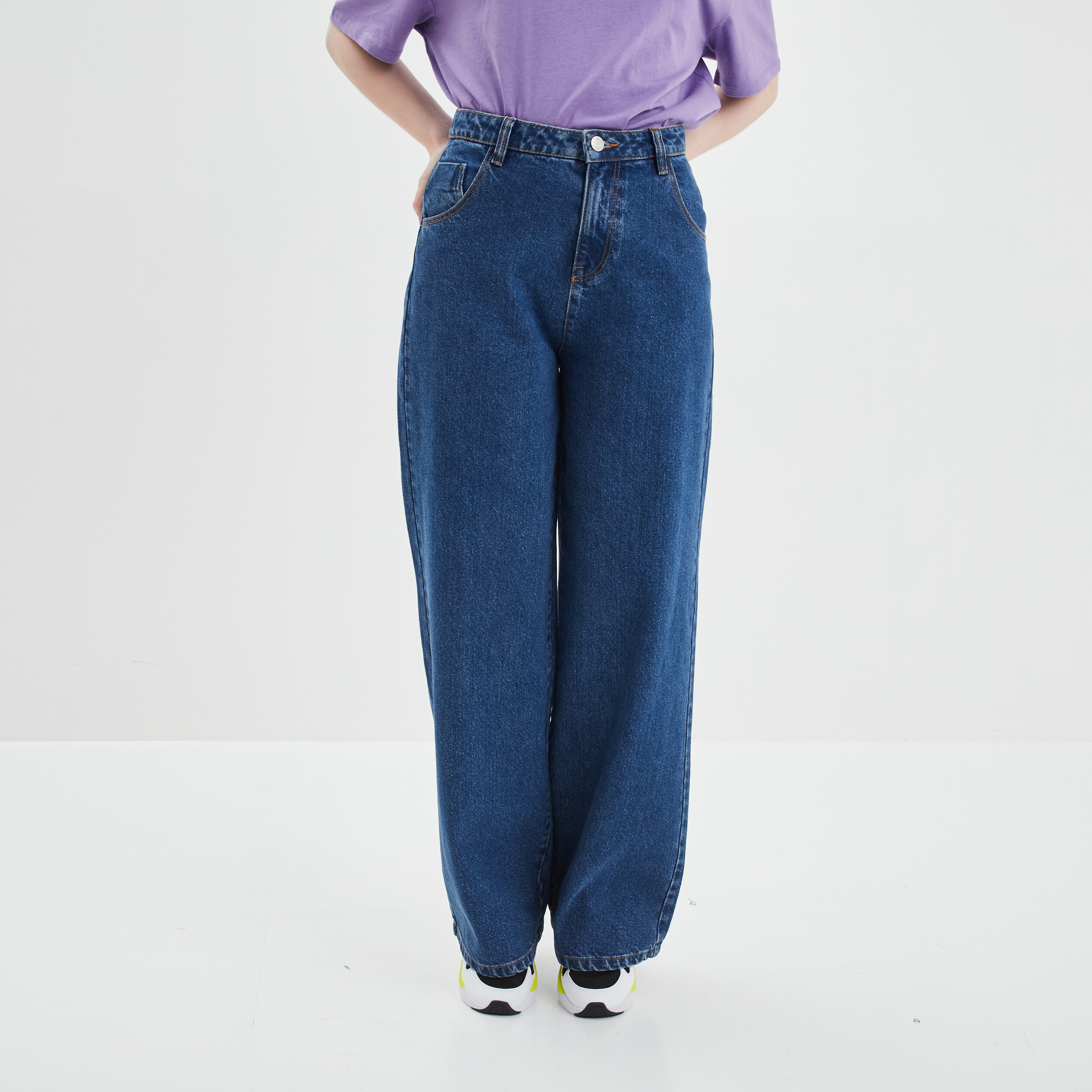 Jeans wide leg taille haute denim stone femme | La Halle