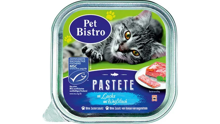 Pet Bistro Katzennassfutter - MSC Pastete mit Lachs und Weißfisch 100 g