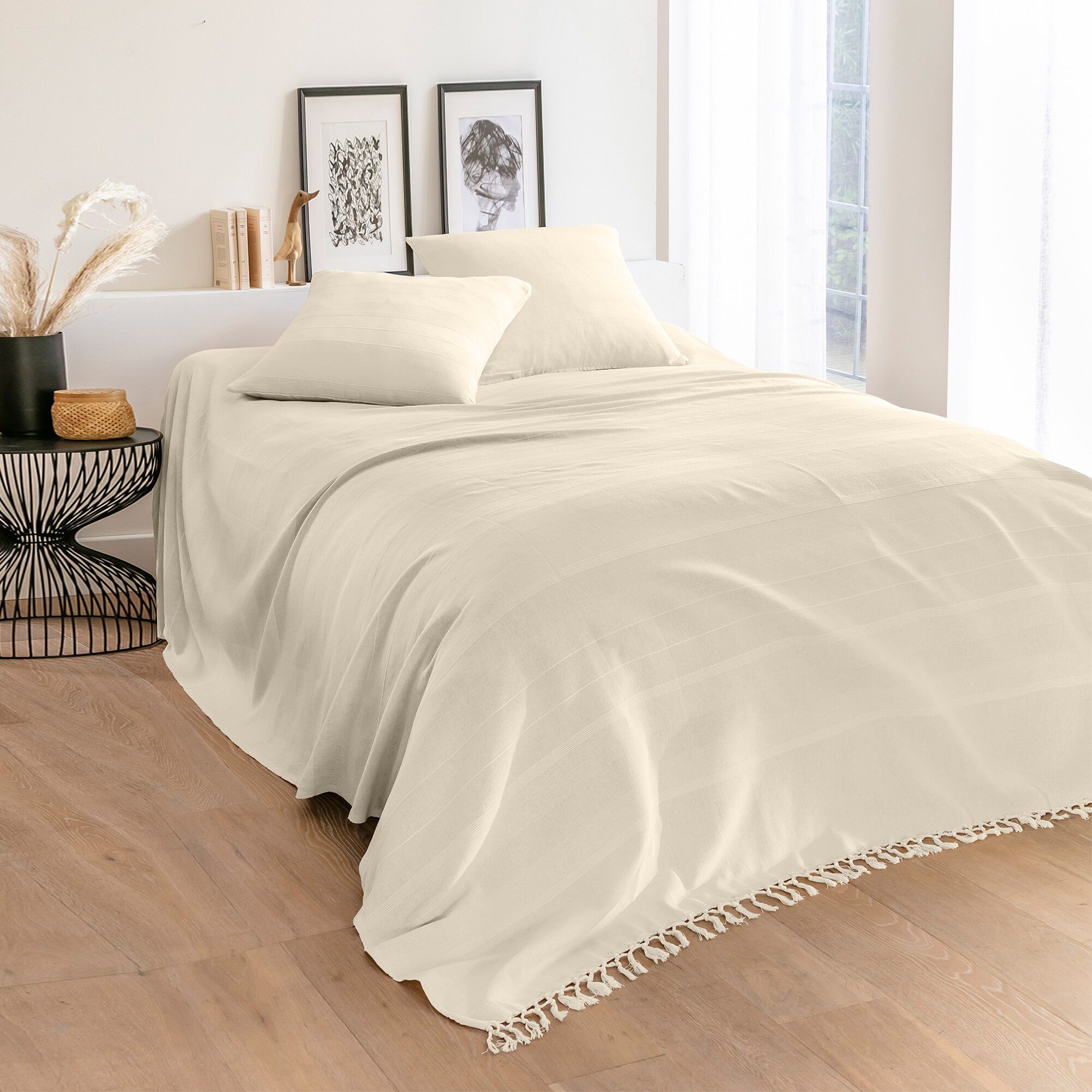 Plaid ou jeté uni coton tissage artisanal