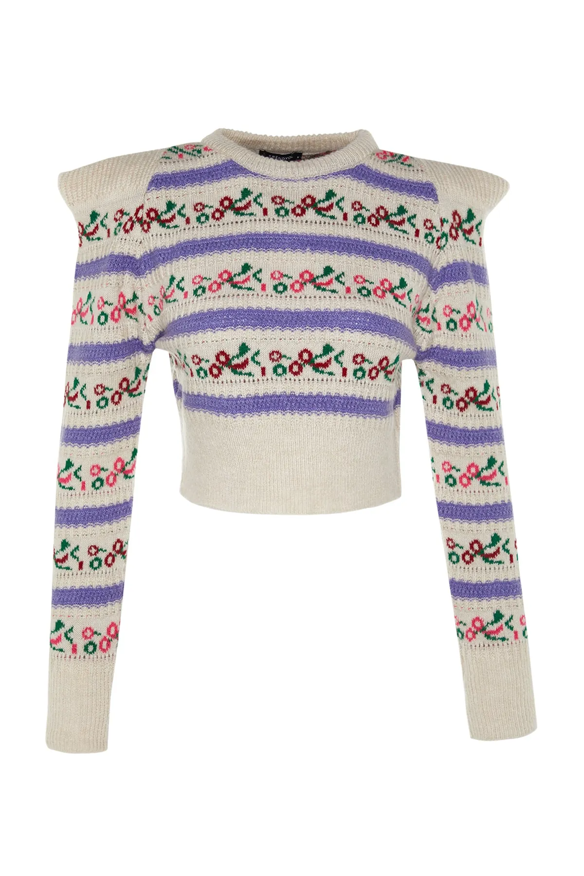 Trendyol Collection  Steinfarbener Strickpullover mit Rundhalsausschnitt und selbstgemustertem Muster TWOAW24KZ00211
