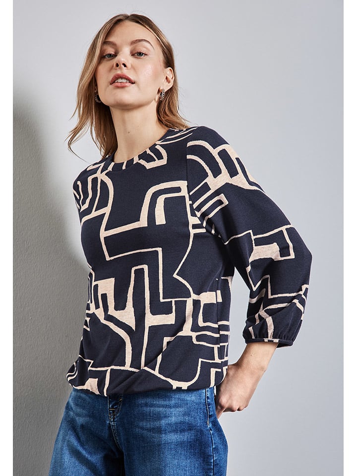 Street One Bluse in Dunkelblau/Creme günstig kaufen
