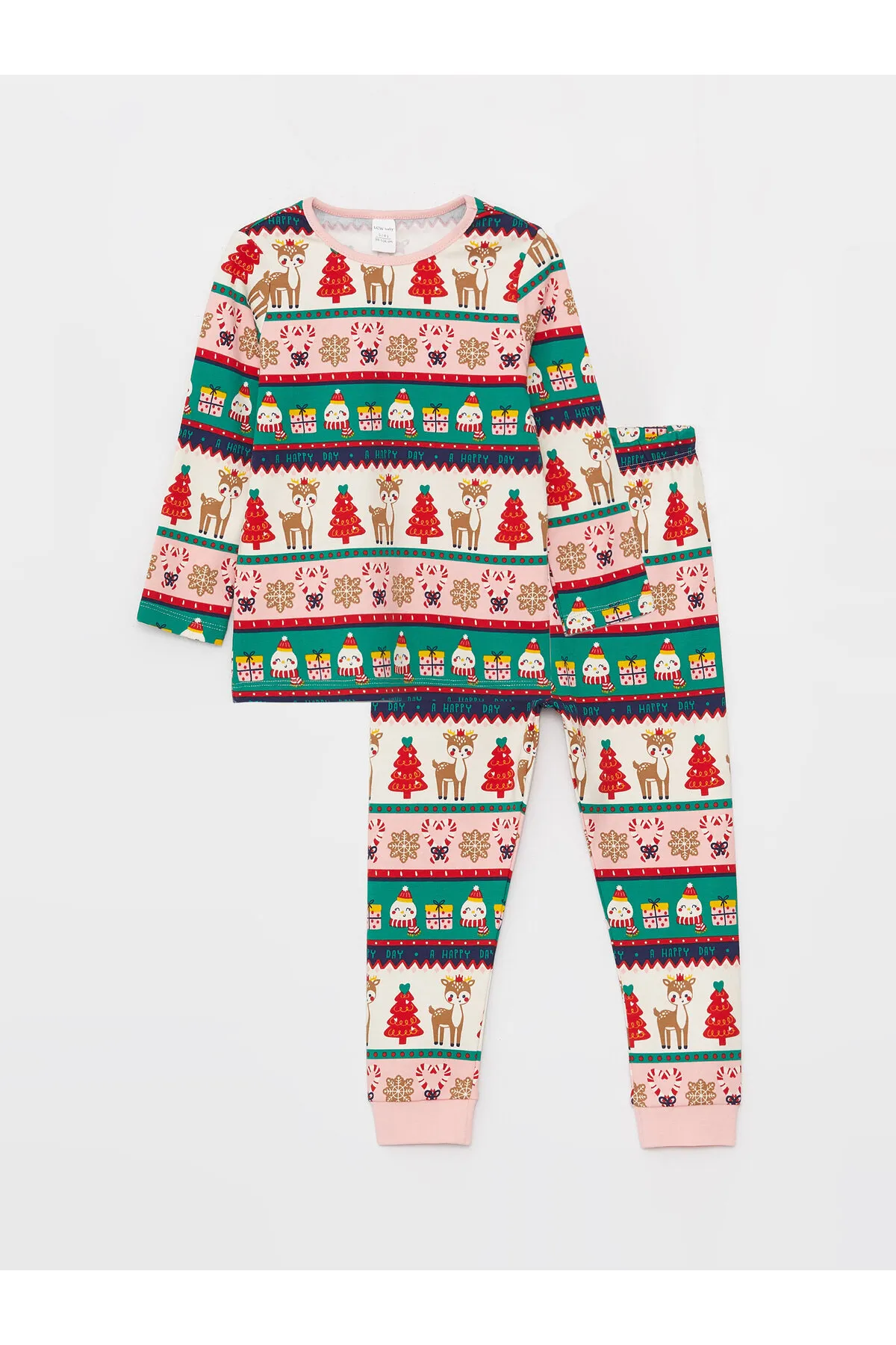 LC Waikiki  Langarm-Pyjama-Set für Babys mit Rundhalsausschnitt und Neujahrsmotiv