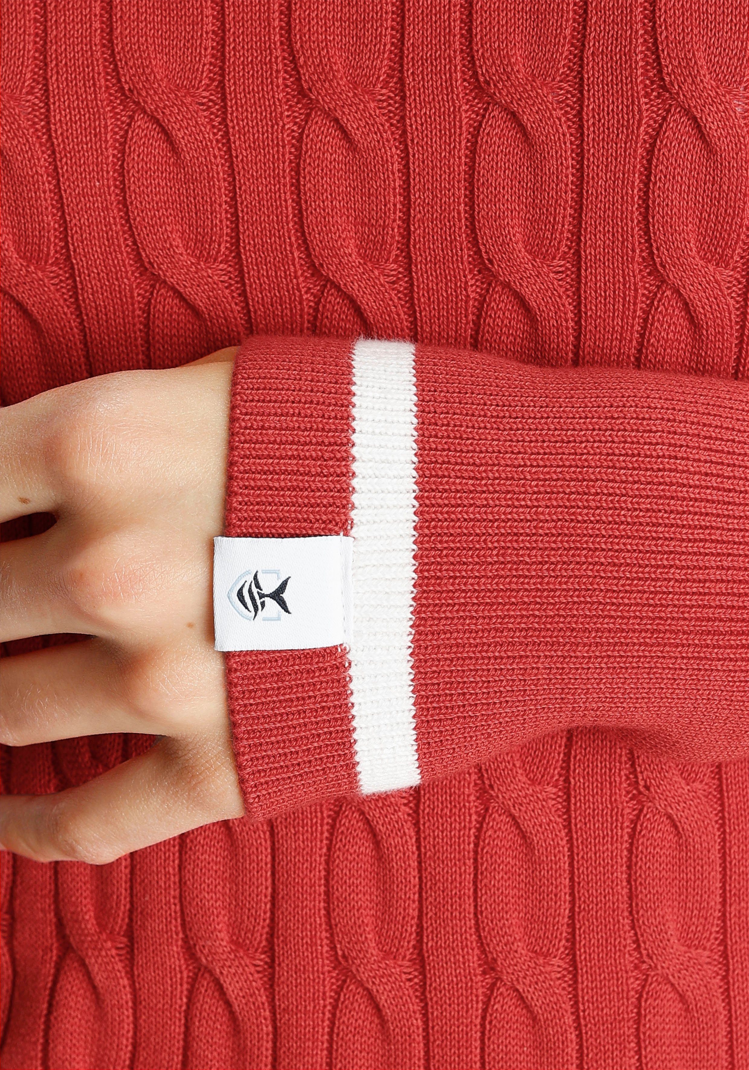 DELMAO Strickpullover mit Kontaststreifen und durchendem Zopfmuster - NEUE MARKE!