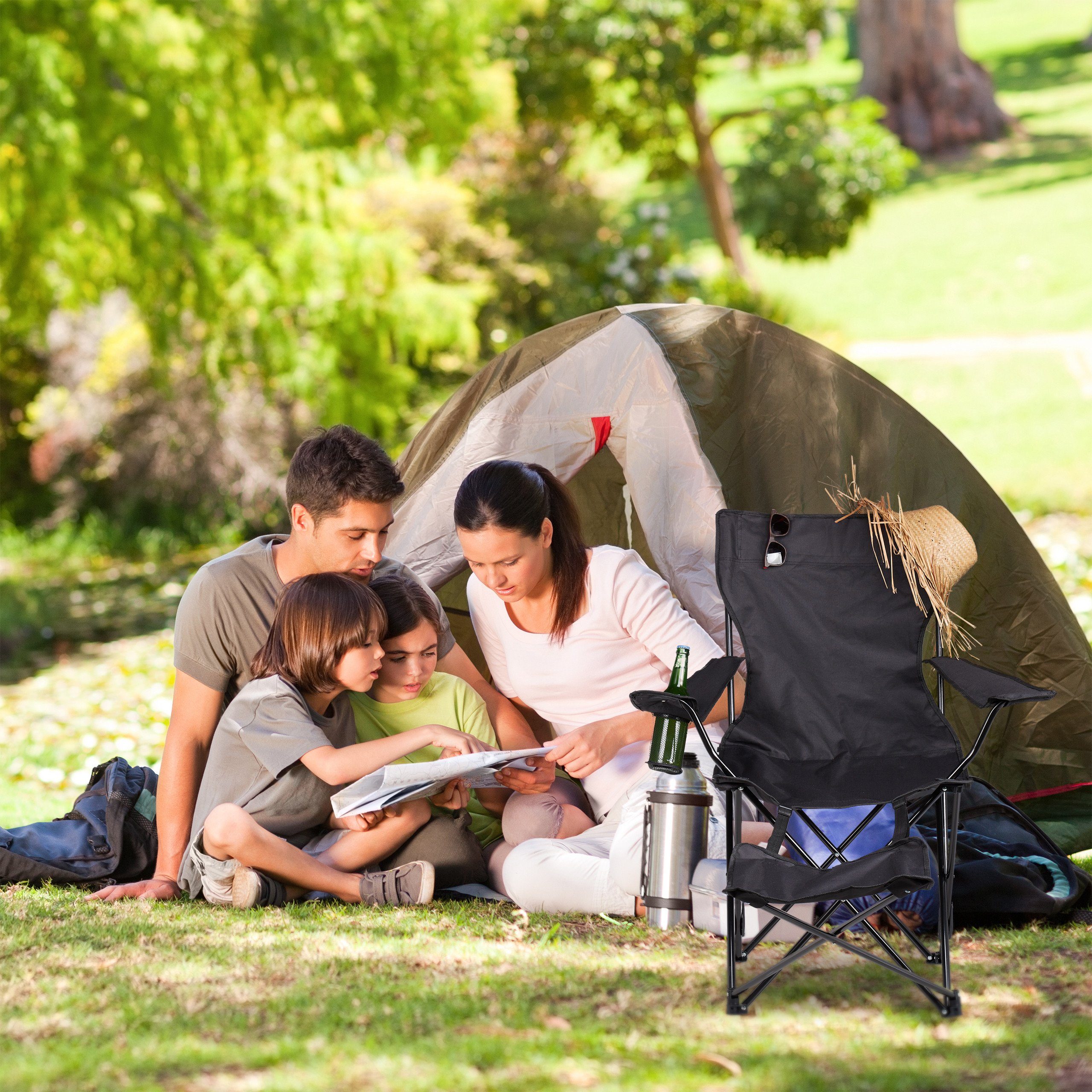 relaxdays Campingstuhl Campingstuhl mit Fußablage, Schwarz