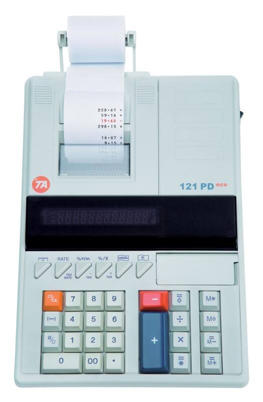 Triumph-Adler Druckender Tischrechner mit Rolle TA 121 PD Eco 12 -stelliges Display Weiß