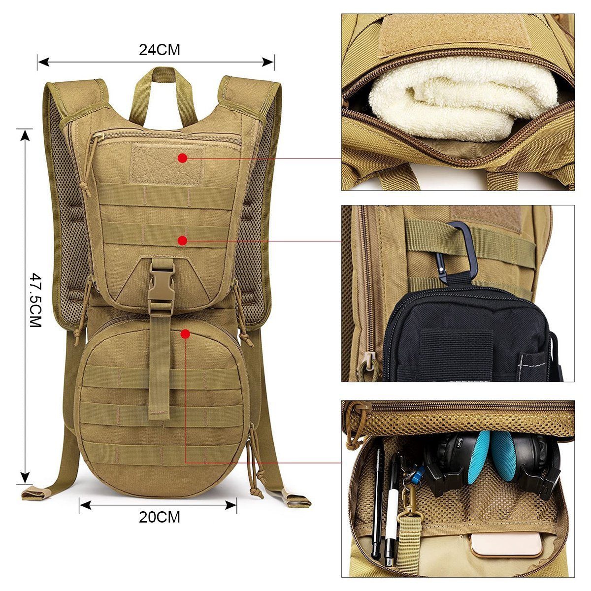 G4Free Trinkrucksack, Militär Trink -blasen Wanderrucksäcke mit 3L