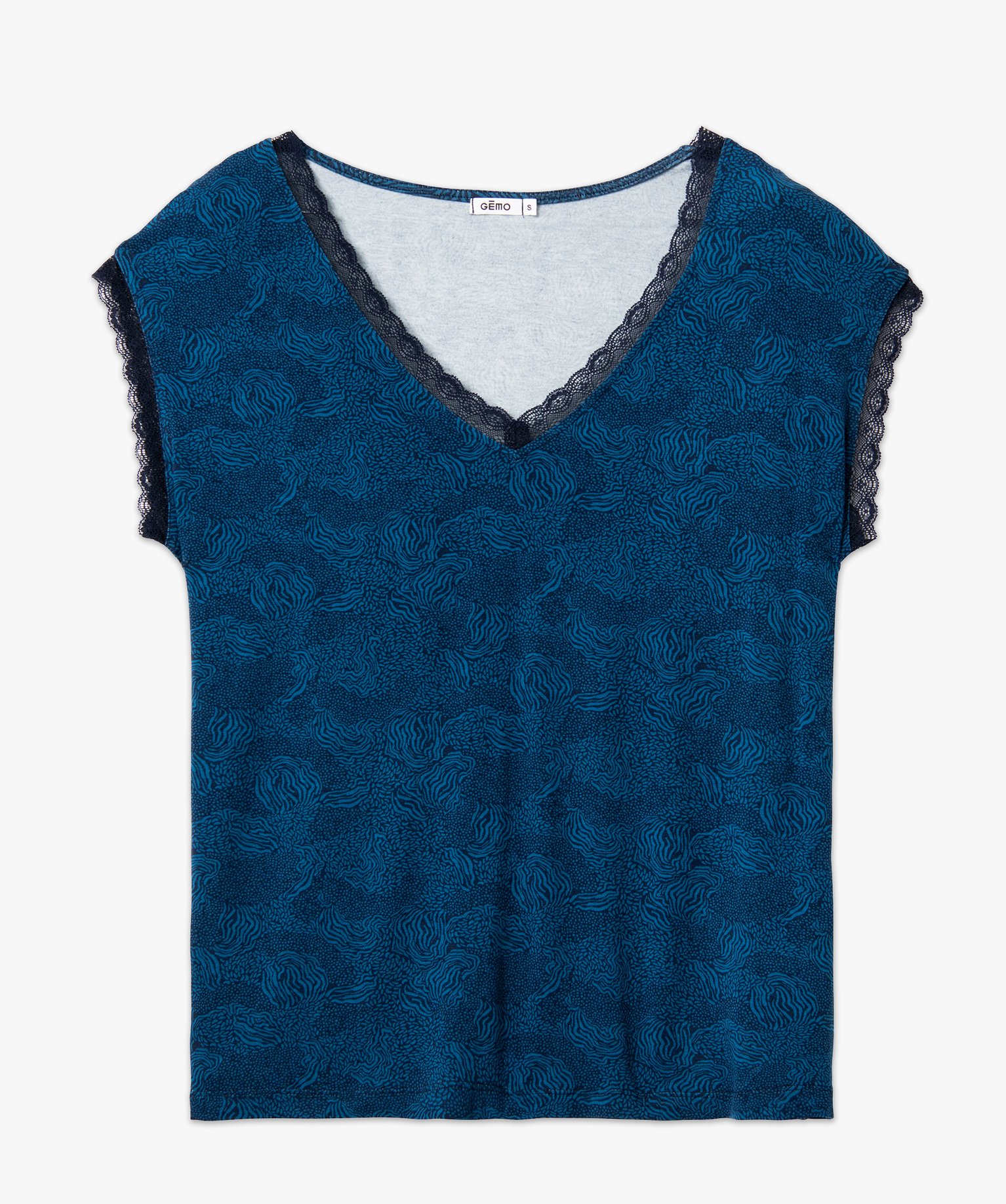 Tee-shirt femme imprimé avec finitions dentelle imprime | GEMO