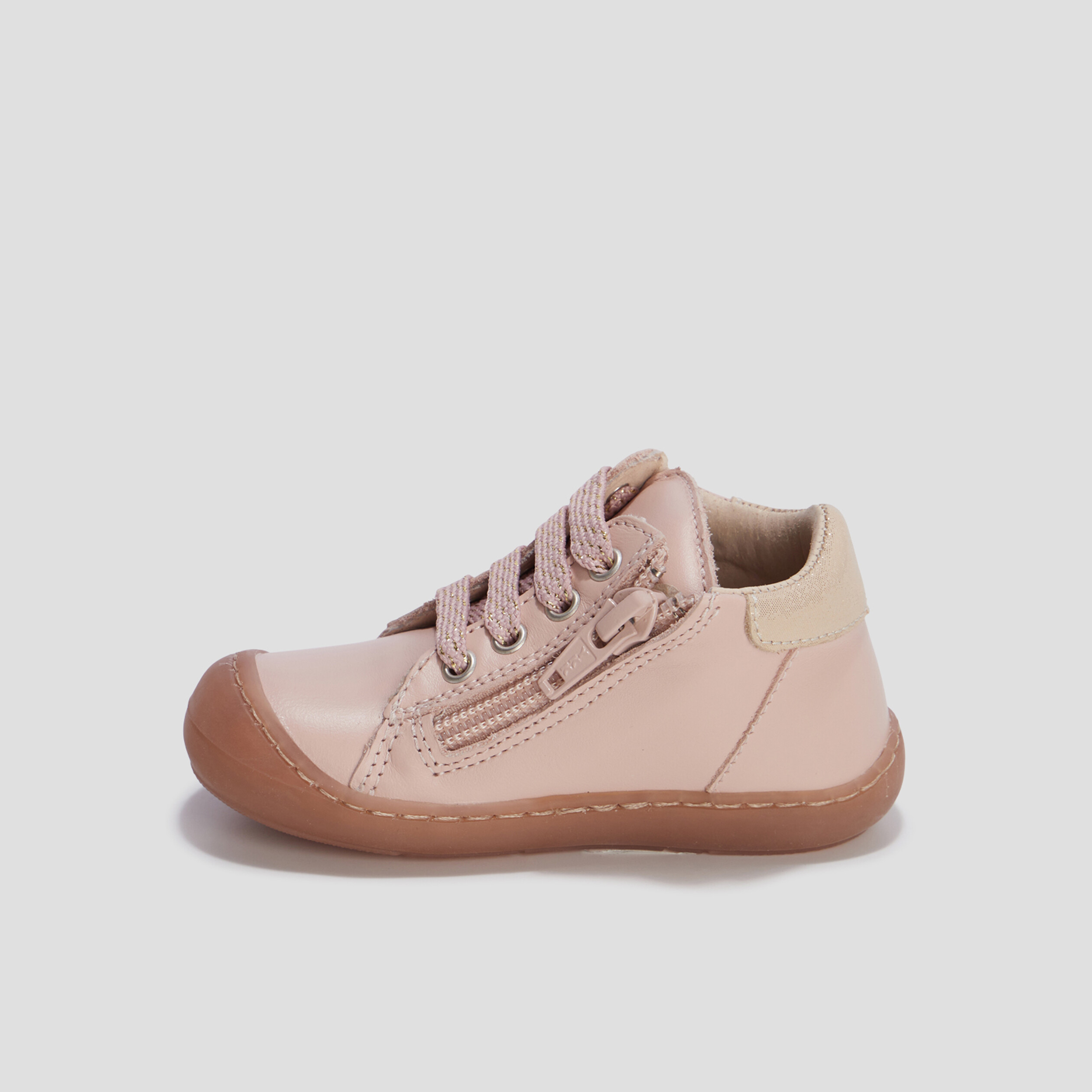Bottillons zippés en cuir rose bébé fille | La Halle