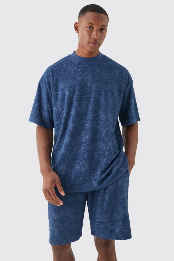 Oversized Burnout Towelling Jacquard T-shirt & Short Set