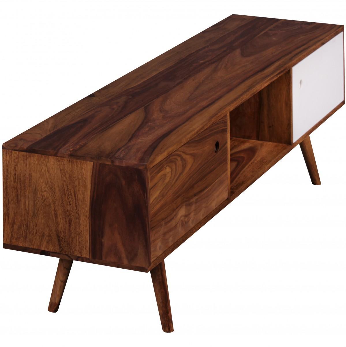Wohnling TV Lowboard REPA Massiv-Holz Sheesham Braun/Weiß